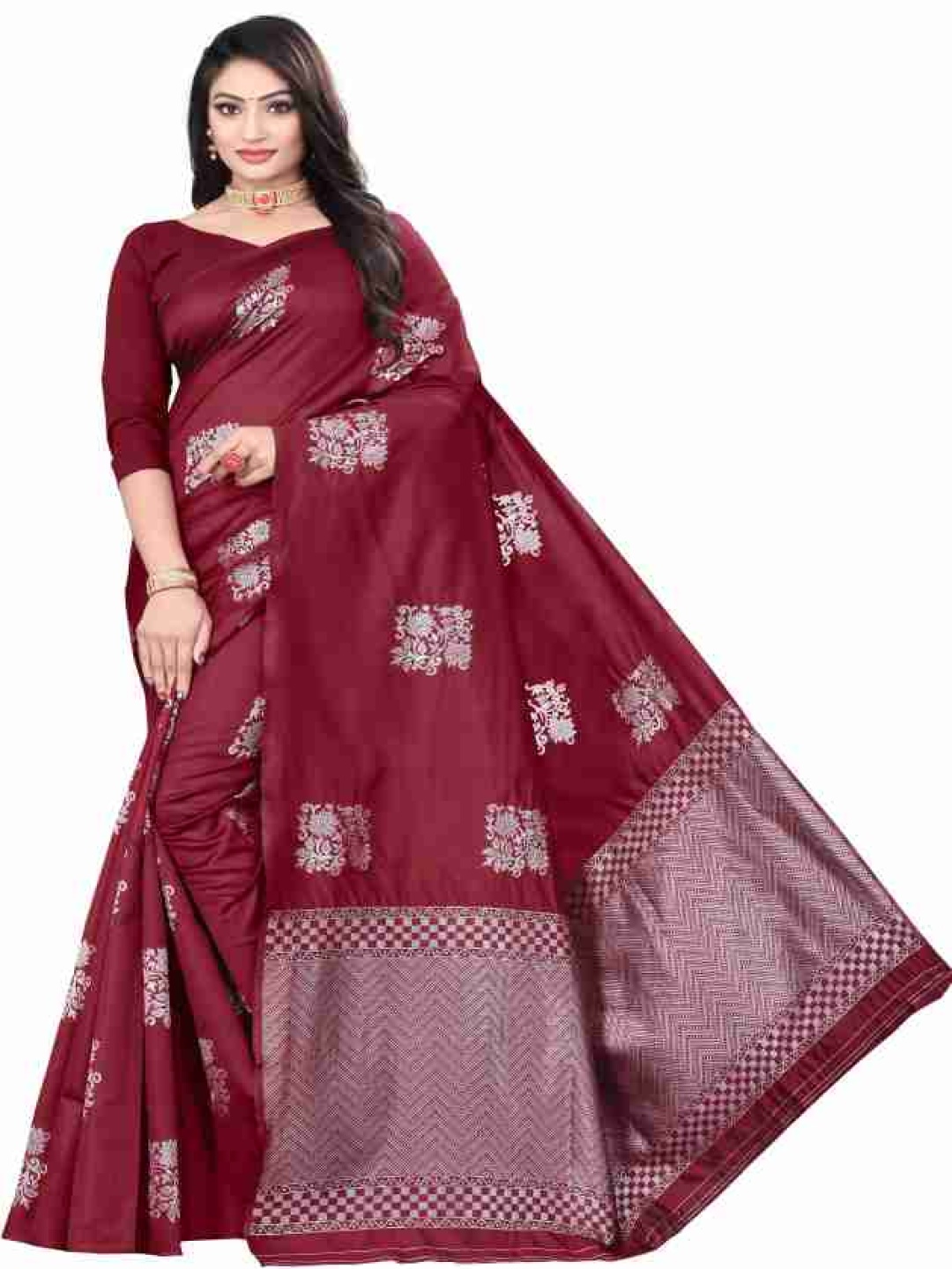 

Manu Designer Woven Design Zari Saree, Maroon