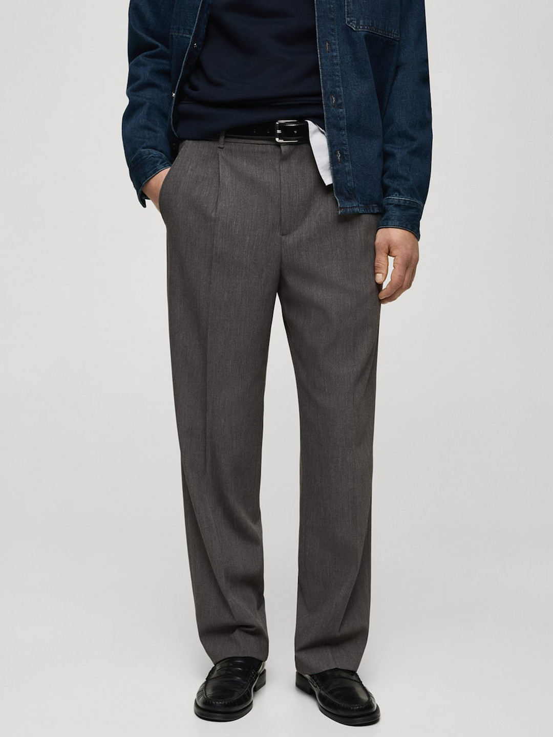 

MANGO MAN Straight Fit Pleated Formal Trousers, Charcoal