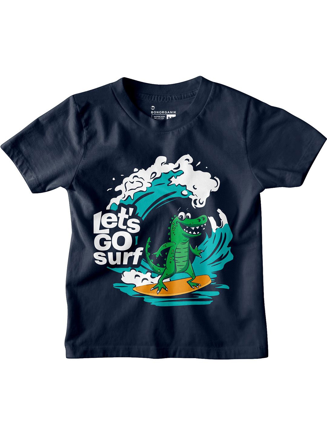 

BonOrganik Boys Graphic Printed Round Neck Cotton T-shirt, Navy blue