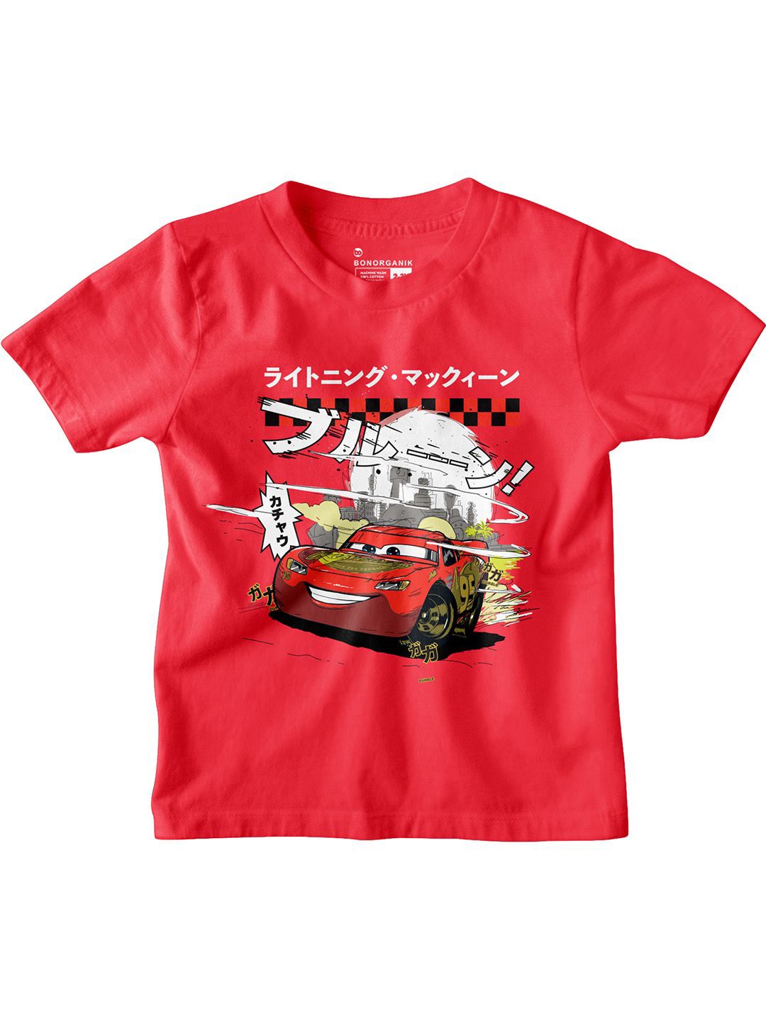 

BonOrganik Boys Cars Graphic Printed Round Neck Cotton T-shirt, Red