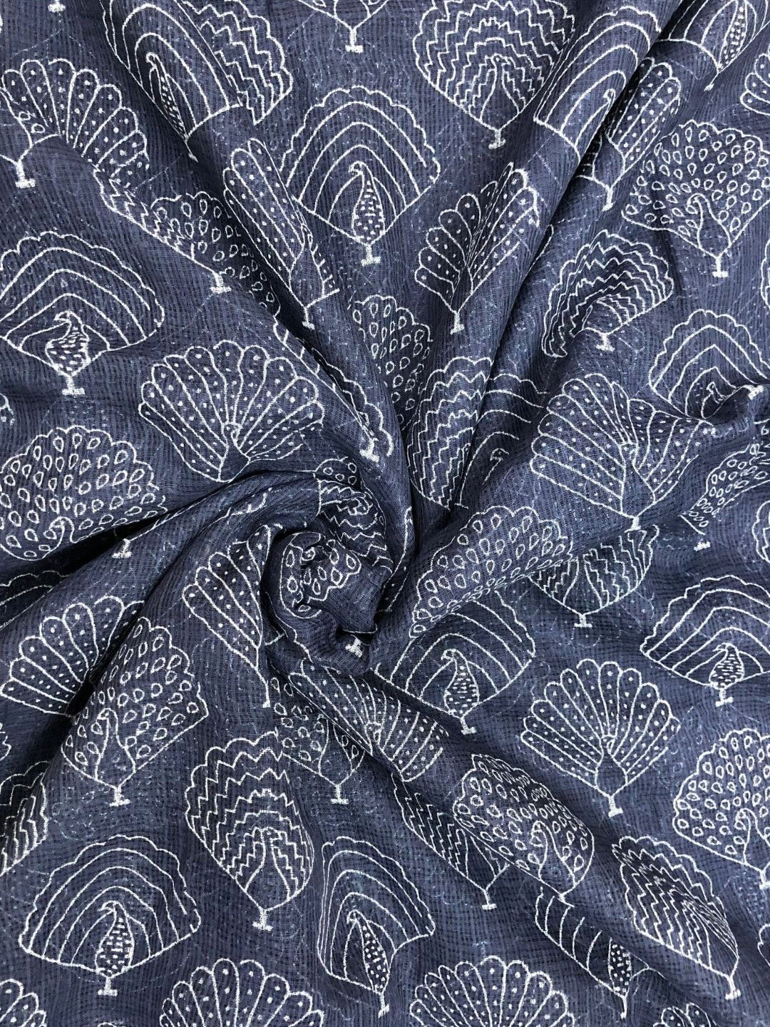 

PALASH Floral Printed Pure Cotton Block Print Unstitched Dress Material, Navy blue