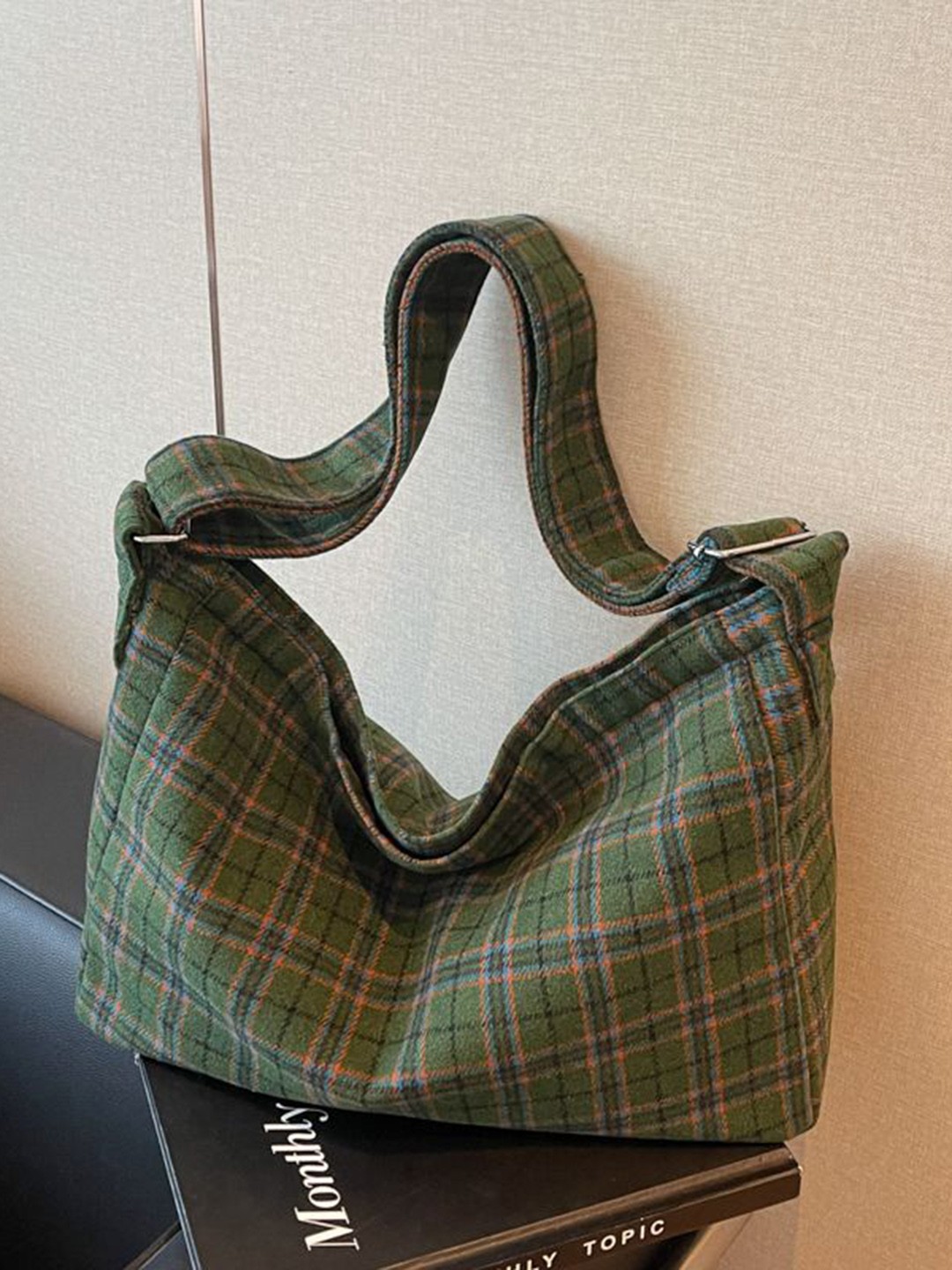 

StyleCast Women Checked Shopper Tote Bag, Green