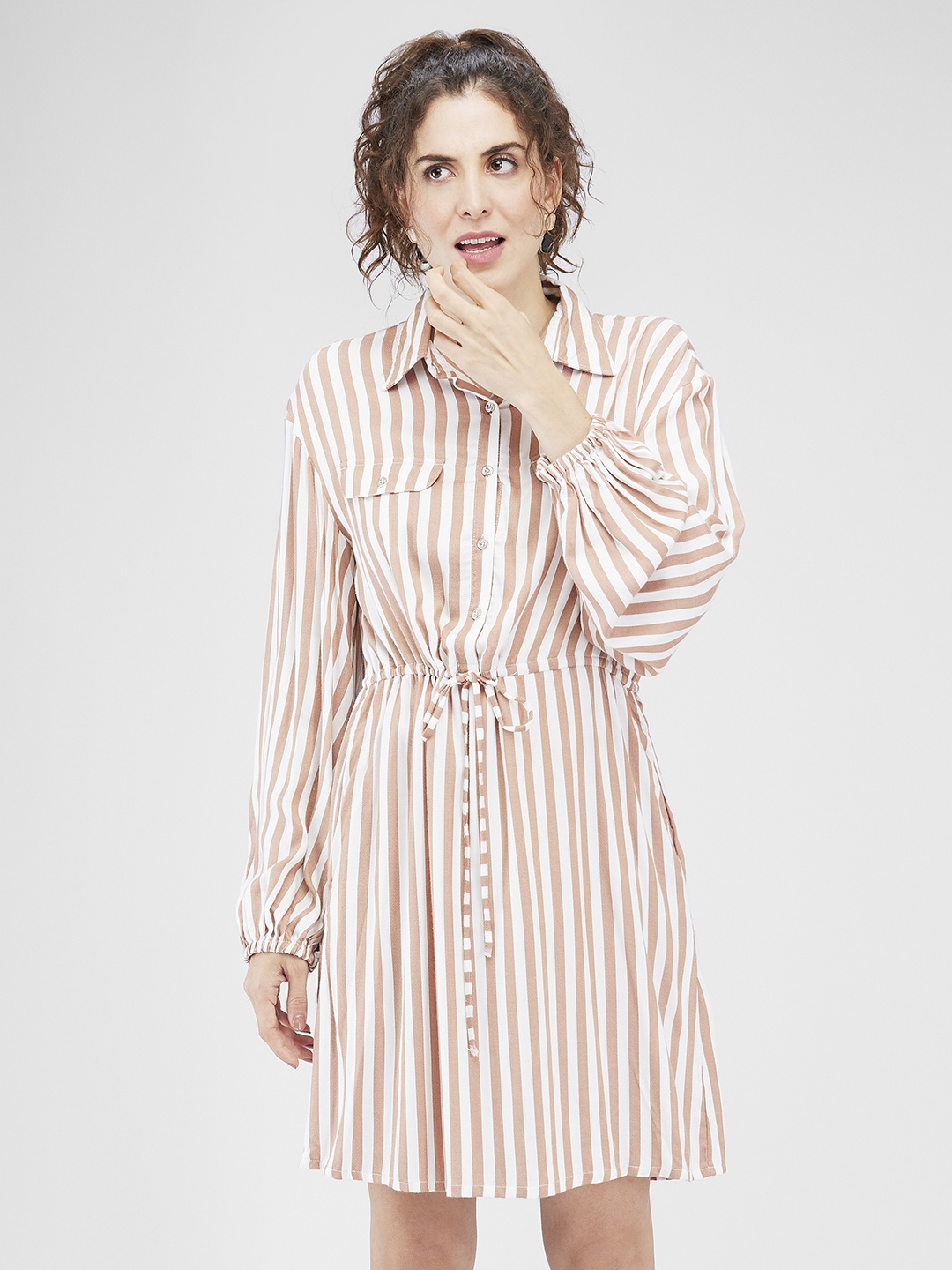 

Iti Striped Shirt Dress, Brown