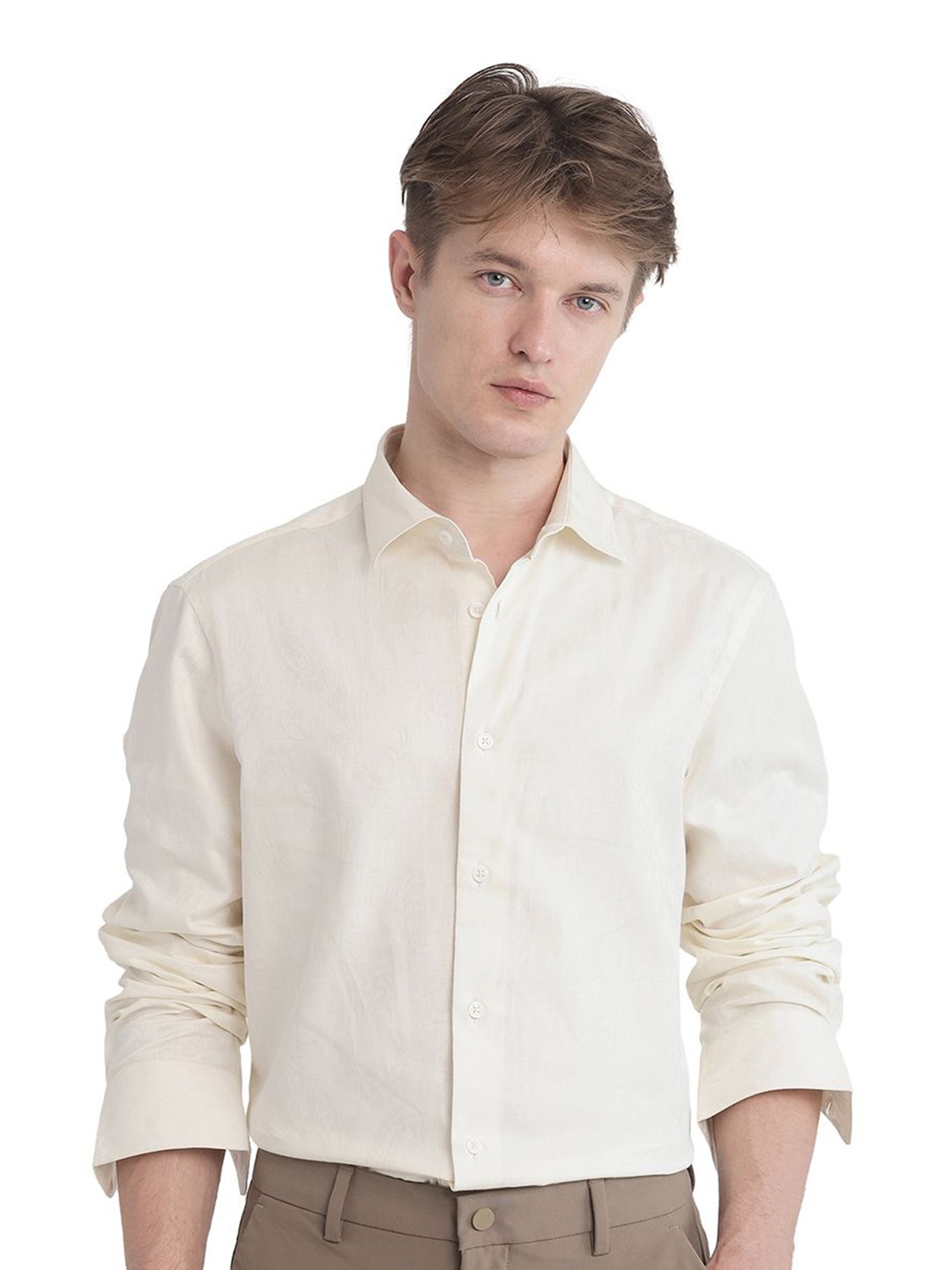 

RARE RABBIT Men Comfort Opaque Casual Shirt, Off white