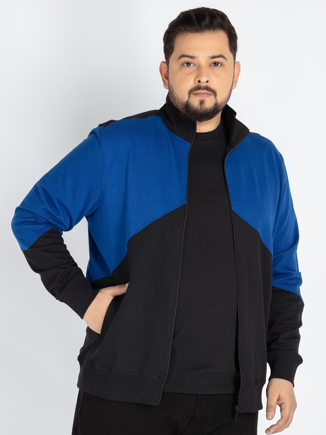

UNSIZED Men Plus Size Mock Collar Cotton Sweatshirt, Blue