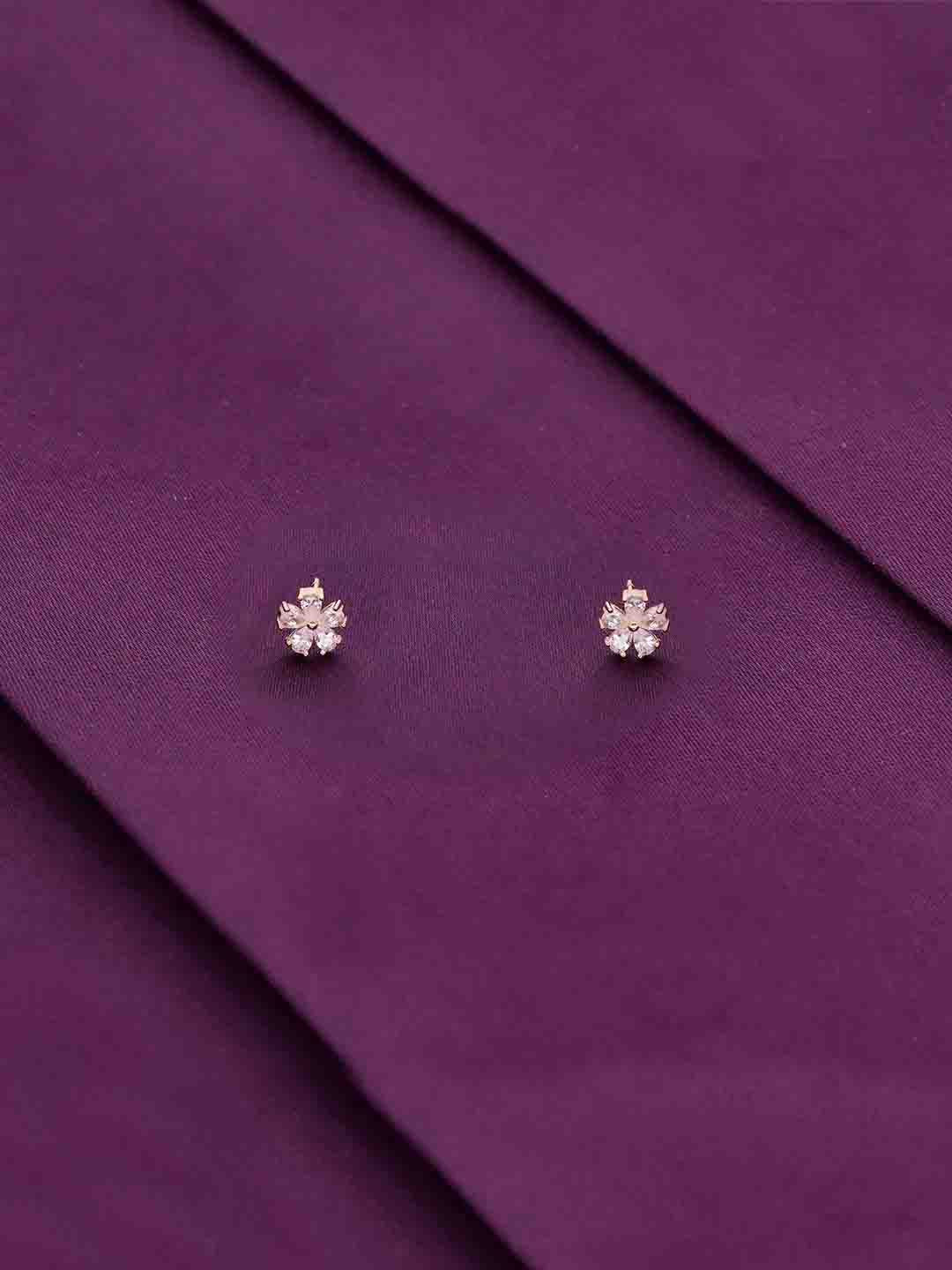 

KAI JEWEL 92.5 Sterling Silver Rose Gold-Plated Cubic Zirconia Floral Minimalistic Studs