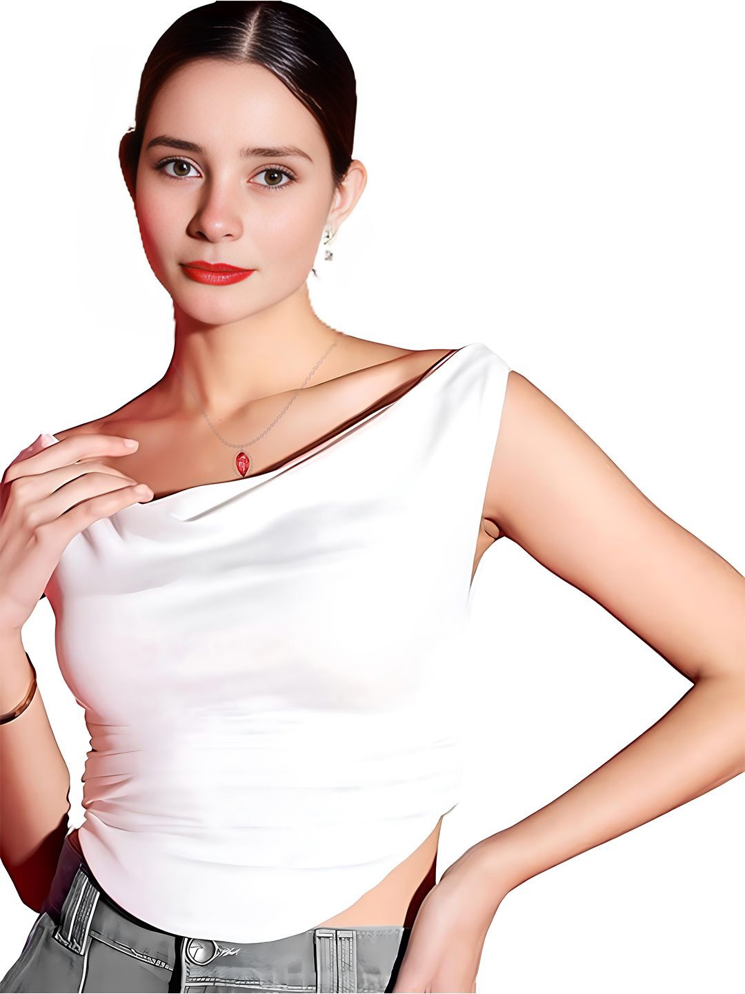 

VOGARD Women Boat Neck Fitted Crop Top, White