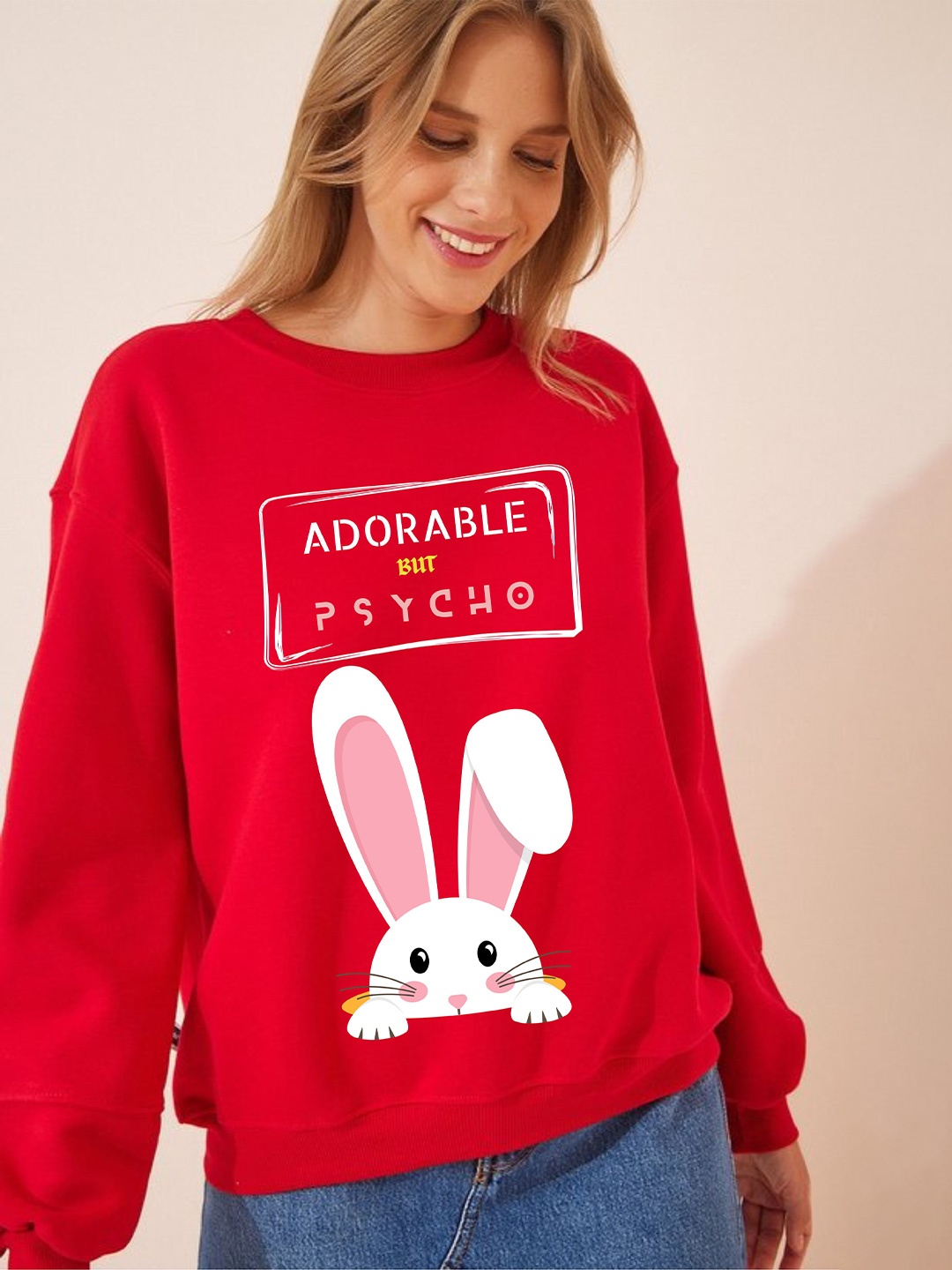 

RAYACLOSET Women Printed Sweatshirt, Red