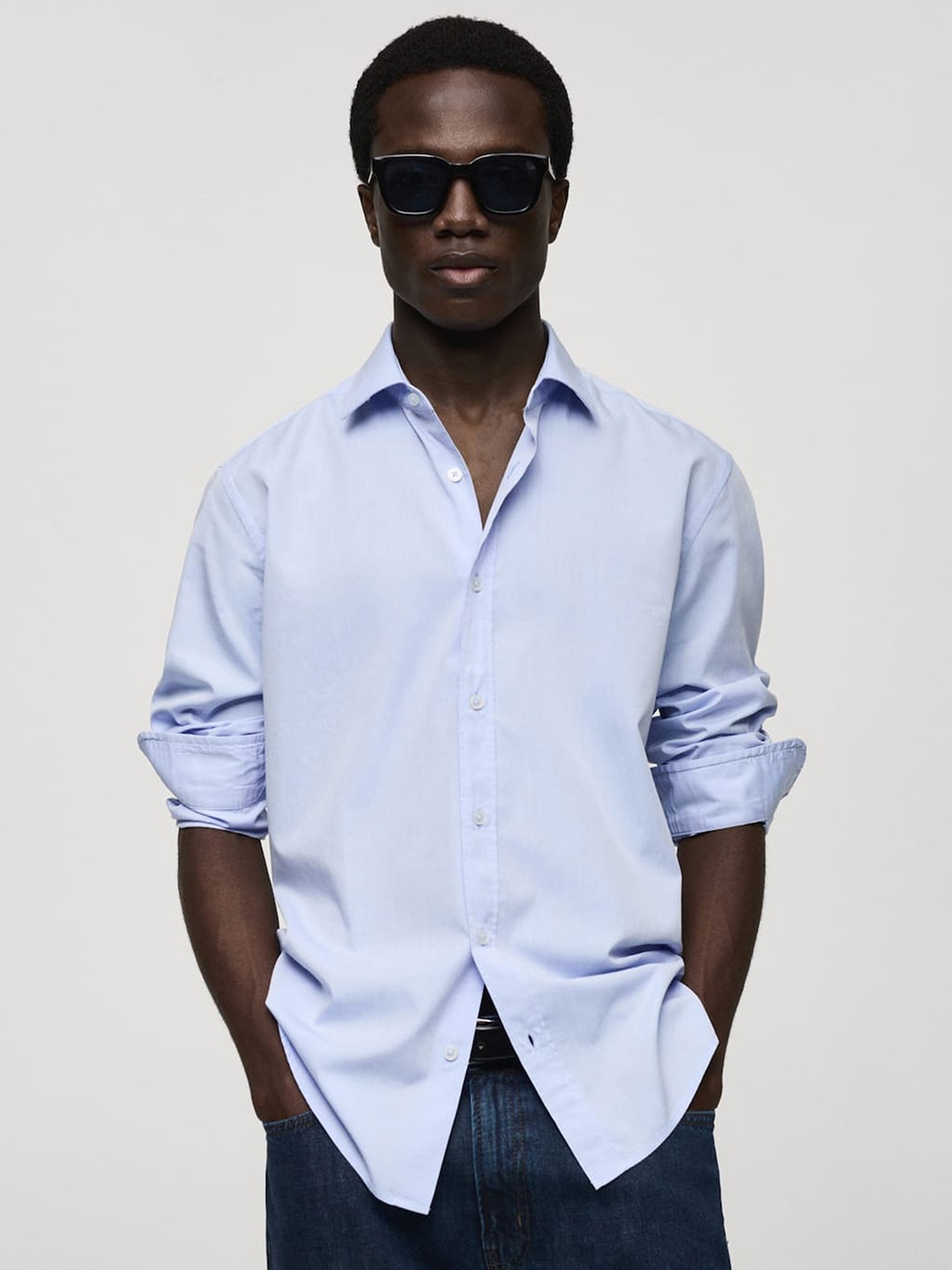 

MANGO MAN Cotton Opaque Casual Shirt, Blue