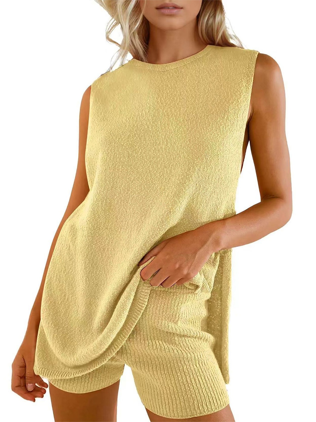 

StyleCast x Revolte Self-Design Sleeveless Top With Shorts, Yellow