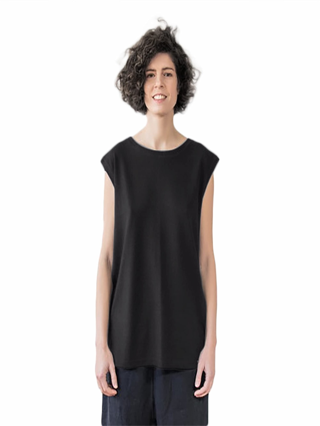 

NOTWILD Women Solid Round Neck Cotton T-shirt, Black