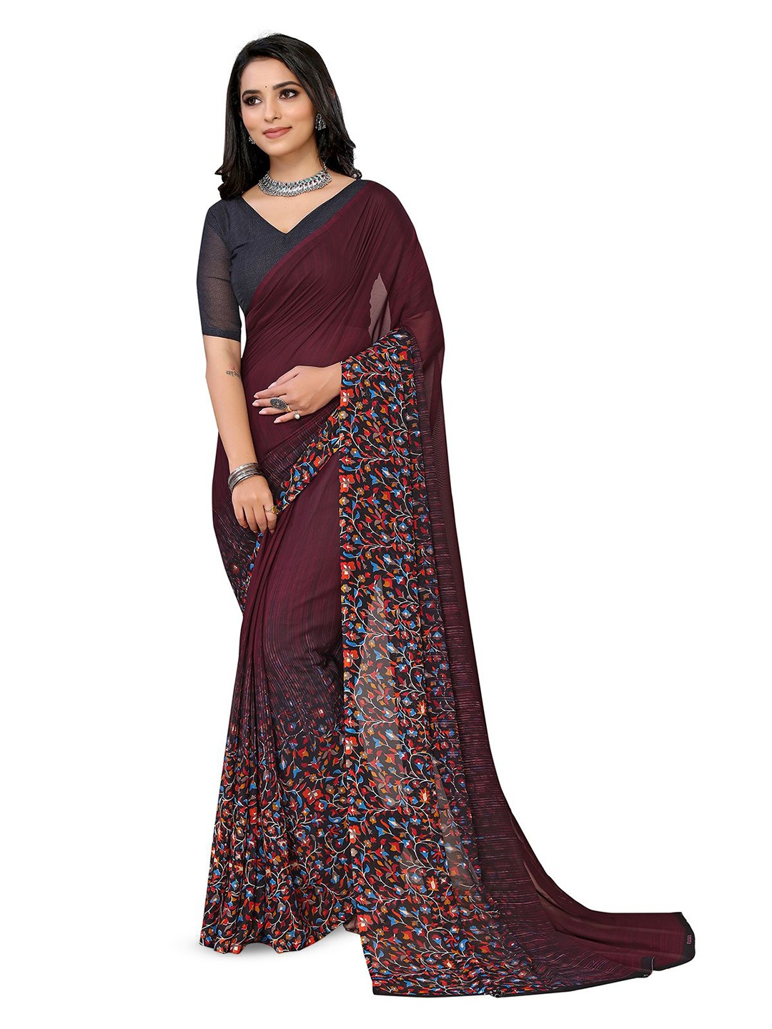 

Moda Rapido Poly Georgette Saree, Maroon