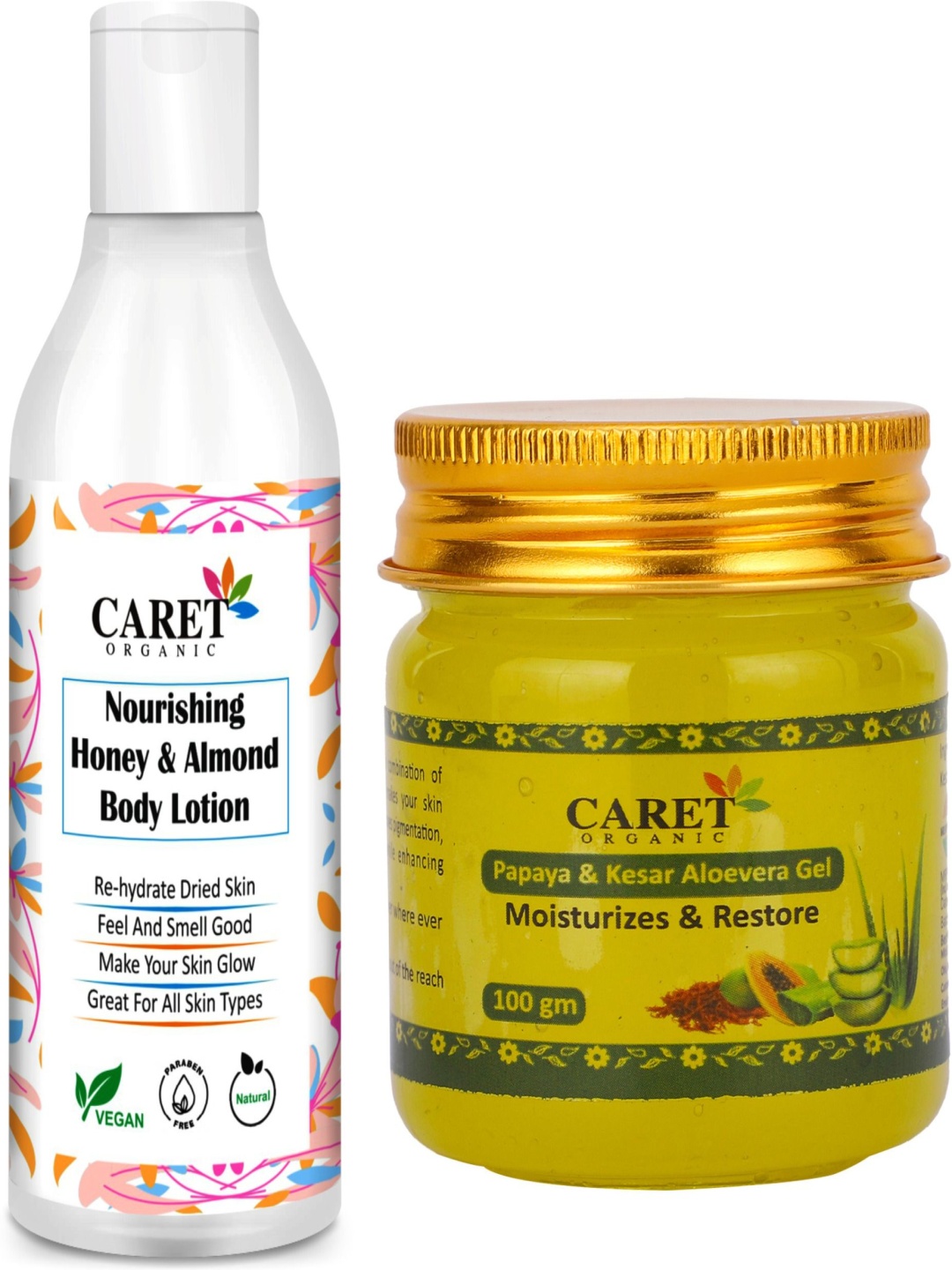 

CARET ORGANIC Set Of 2 Almond Body Lotion - 250 ml & Aloevera Gel - 100 g, White