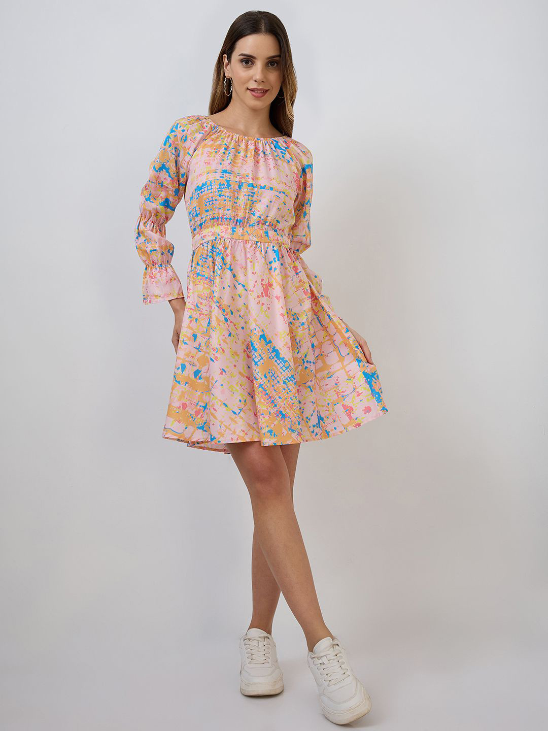 

DressBerry Women Abstract Printed A-Line Dress, Peach