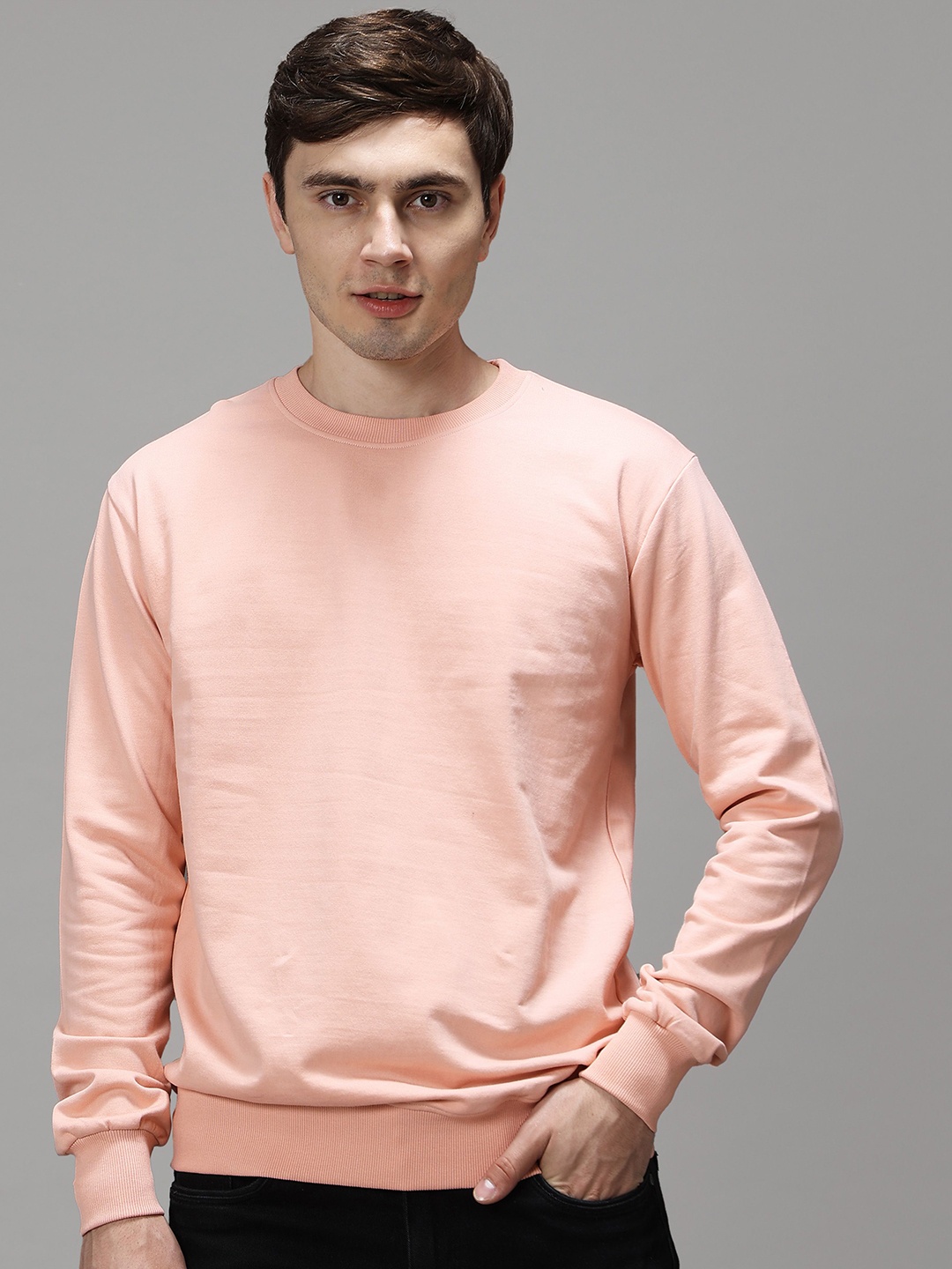 

GREEN AGE Men Round Neck Cotton Sweatshirt, Peach