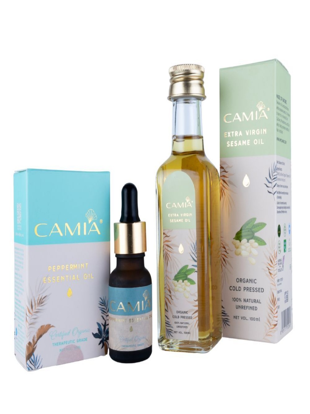 

CAMIA Set Of 2 Peppermint Essential Oil-15 ml With Extra Virgin Sesame Oil-100 ml, Yellow