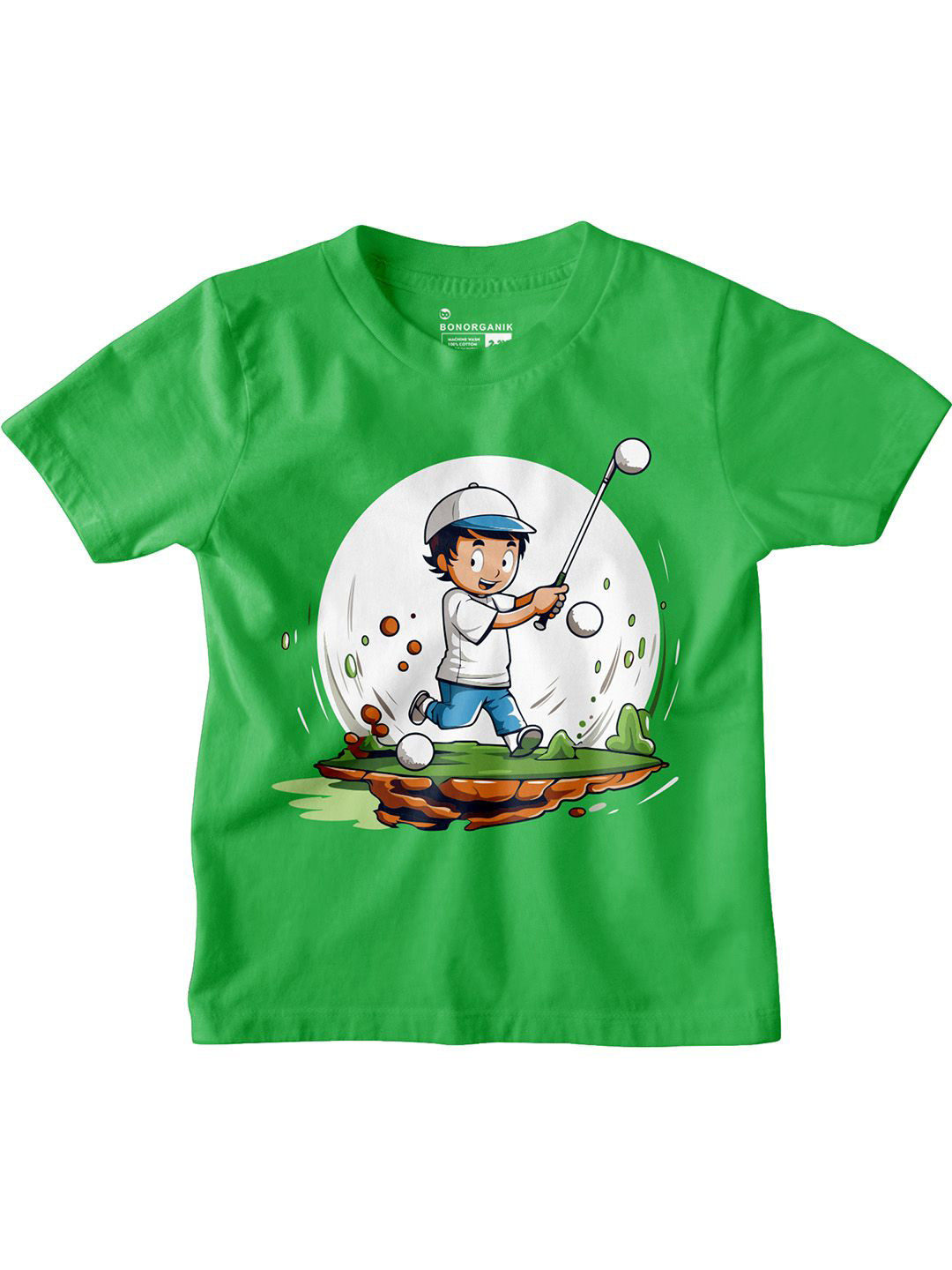 

BonOrganik Boys Graphic Printed Round Neck Cotton T-shirt, Green