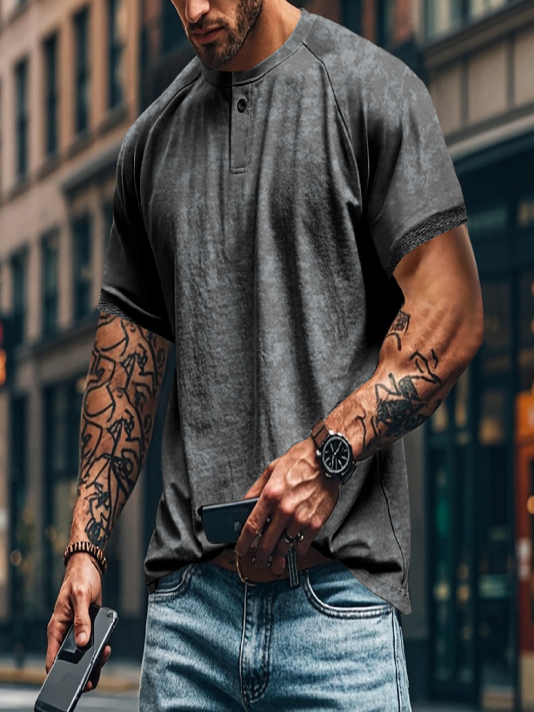 

StyleCast x Revolte Men Solid Round Neck T-shirt, Grey