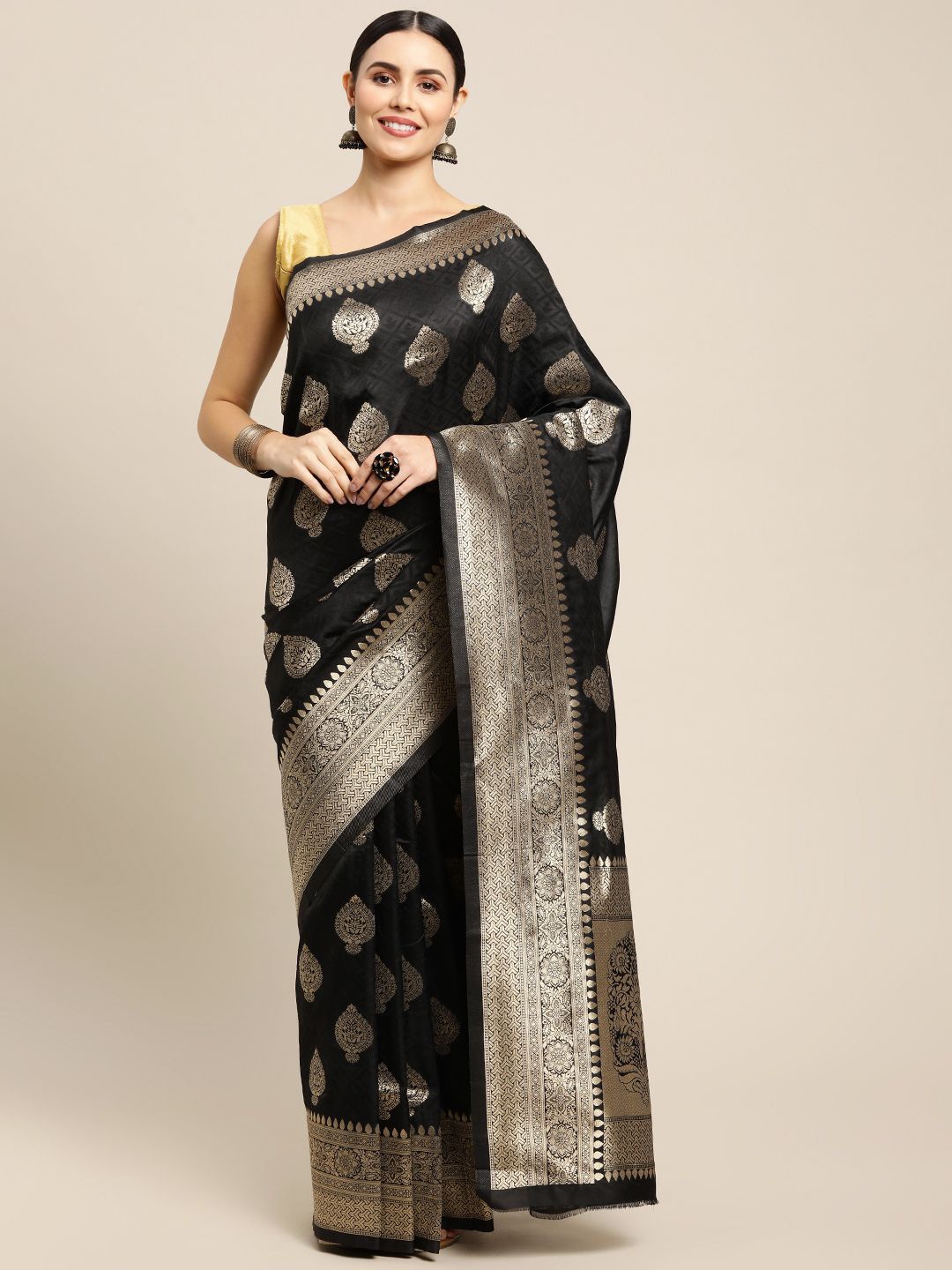 

amirat Ethnic Motifs Woven Design Zari Pure Silk Banarasi Saree, Black