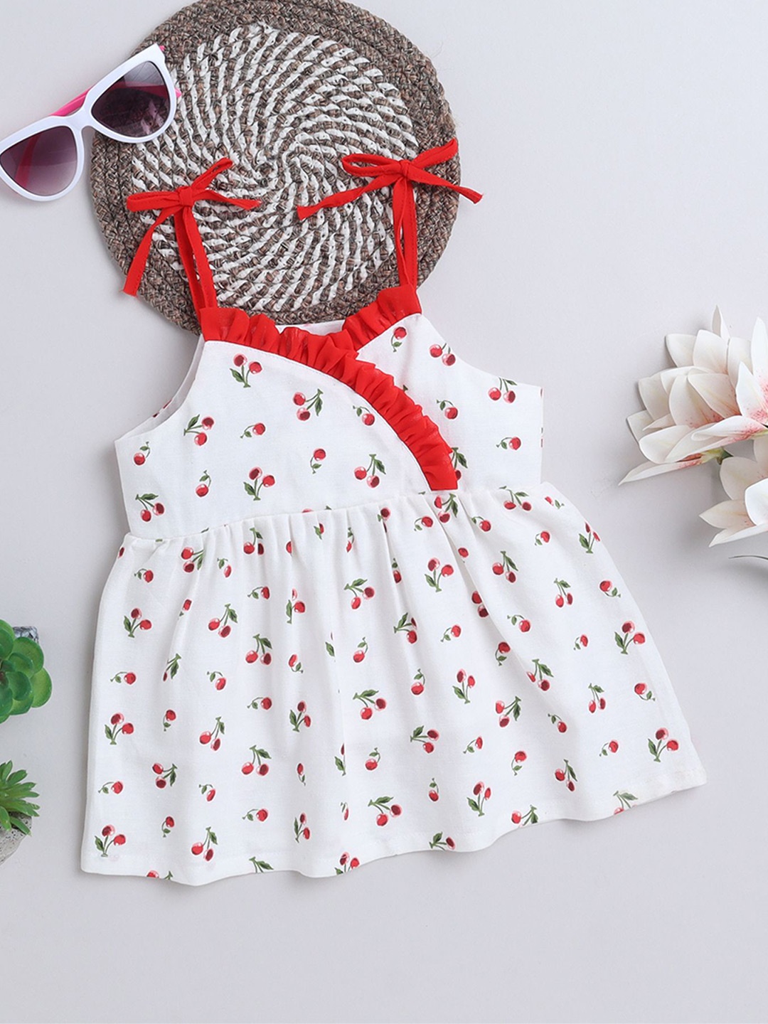 

MANY FROCKS & Girls White Cotton Print Fit & Flare Dress
