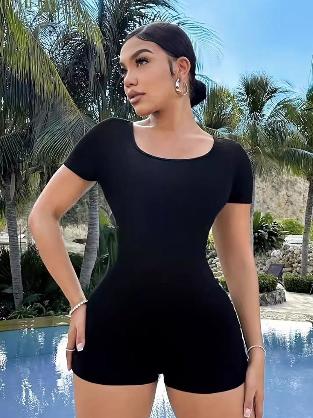 

StyleCast x Revolte Women Round Neck Casual Playsuit, Black
