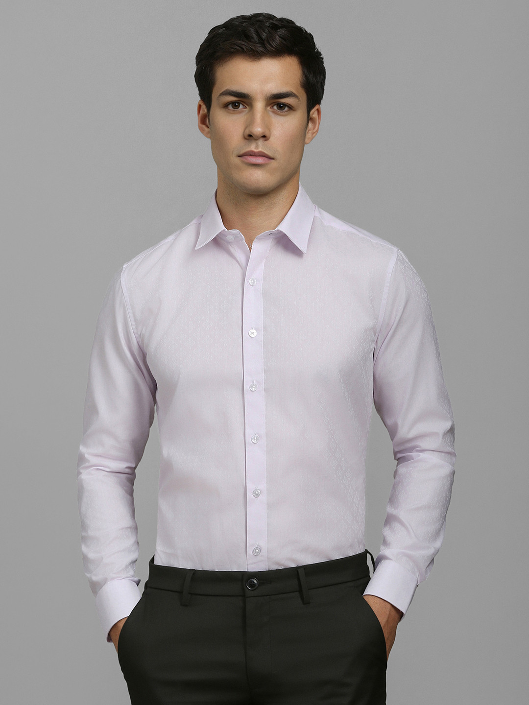 

Louis Philippe Men Slim Fit Spread Collar Textured Cotton Formal Shirt, Lavender