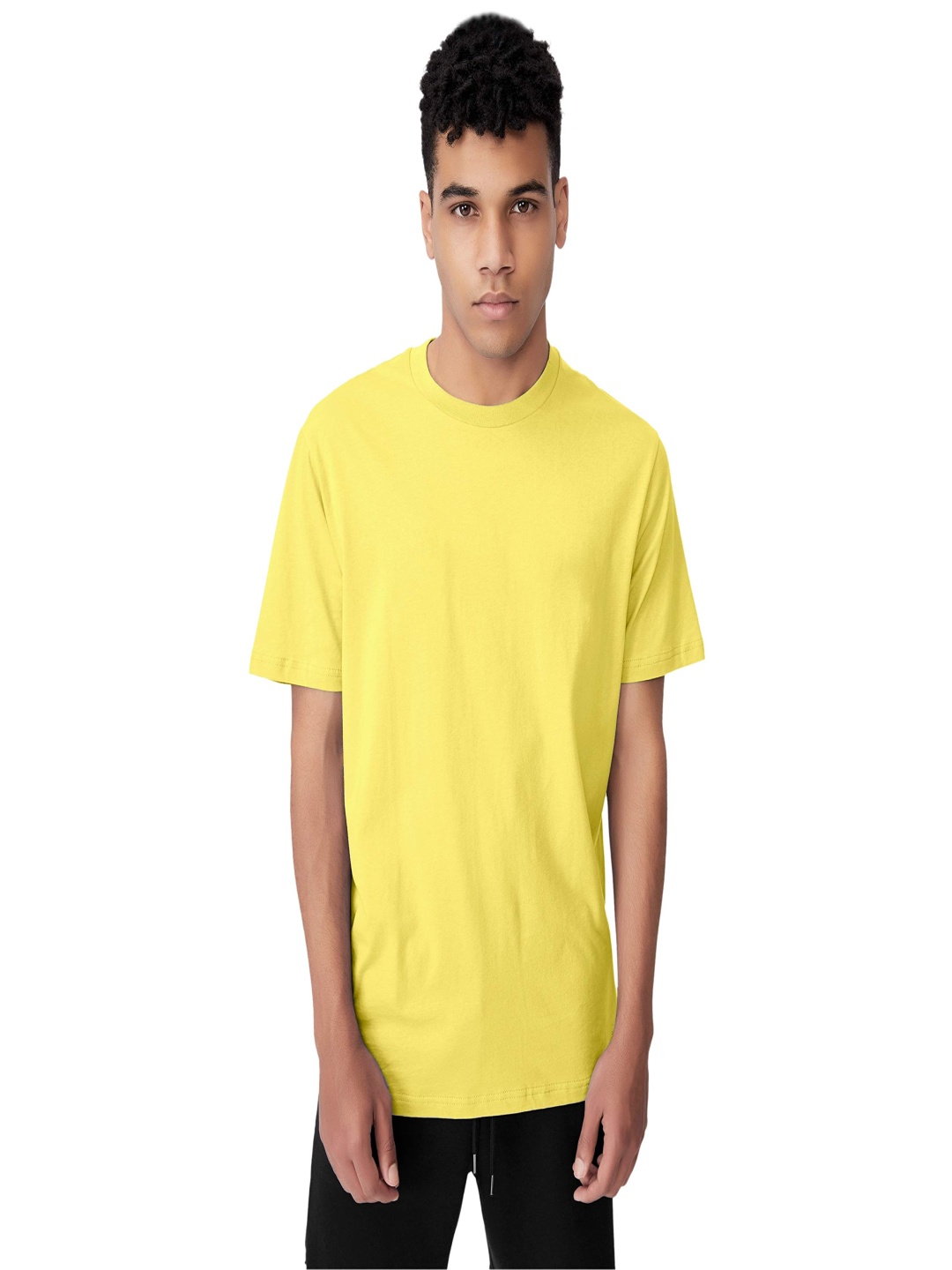 

NOTWILD Women Solid Round Neck Cotton T-shirt, Yellow