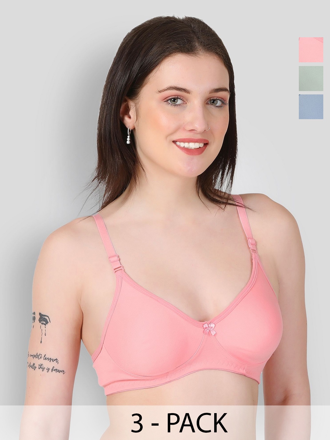 

Famup Women Pack of 3 Full Coverage Non Padded Bra, Blue