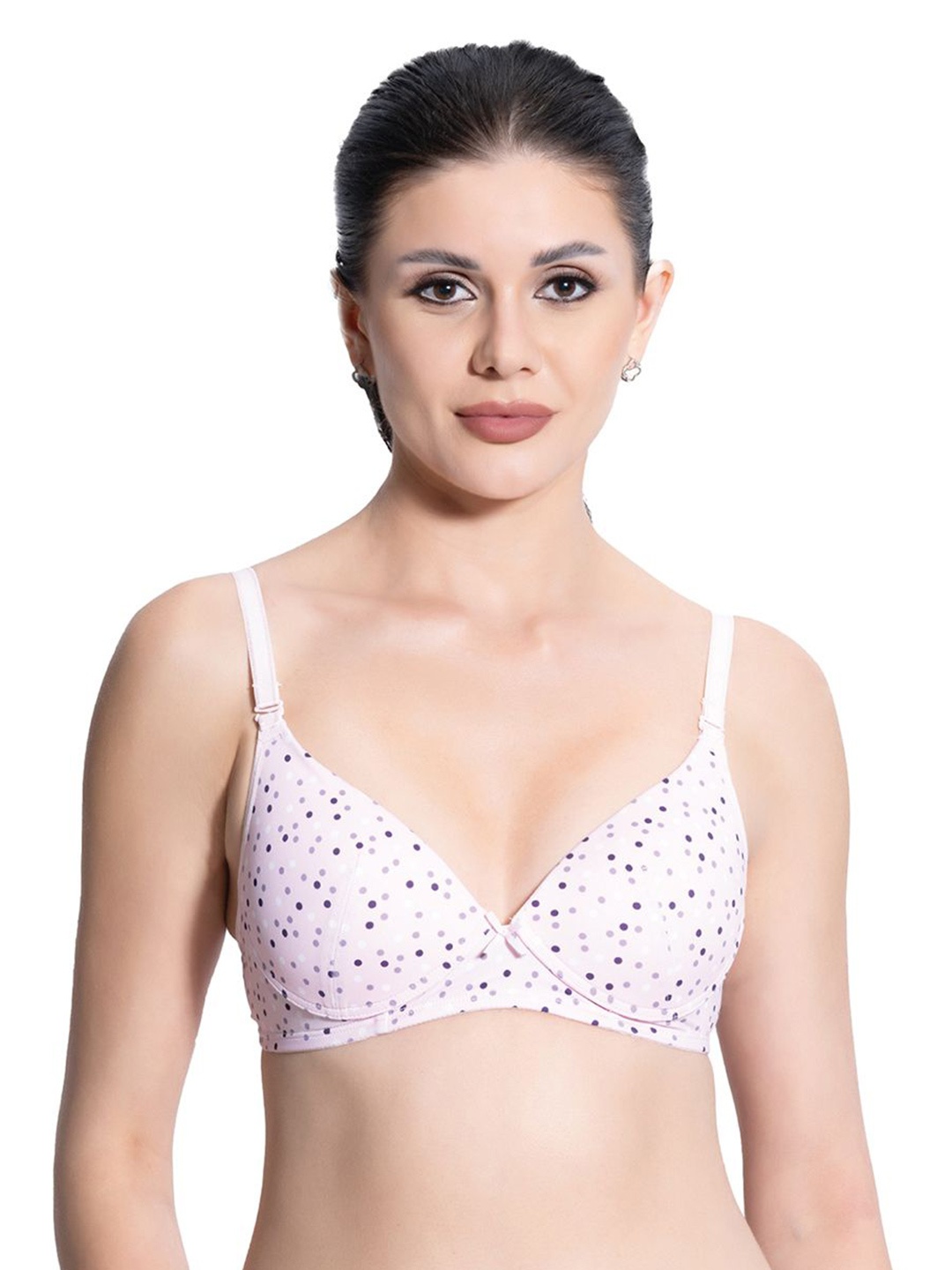 

VStar Women Polka Dots Medium Coverage Lightly Padded Plunge Bra, Pink