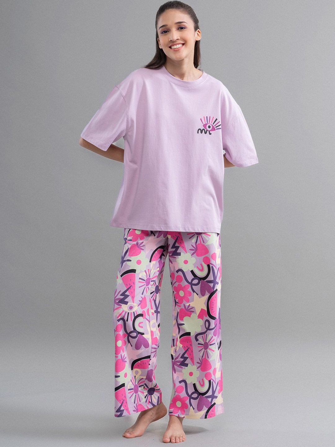 

necesera Women Printed Cotton Lounge Tshirts, Purple