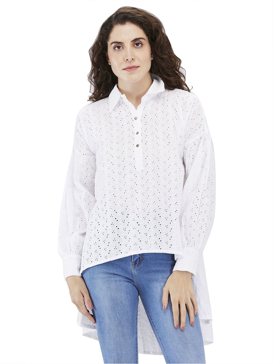 

Iti Women Schiffli Cotton Shirt Style Top, Off white