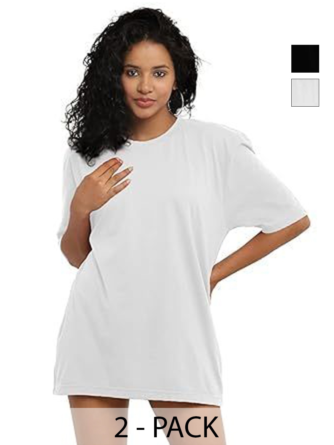 

NOTWILD Women Pack Of 2 Solid Round Neck Cotton T-shirts, White