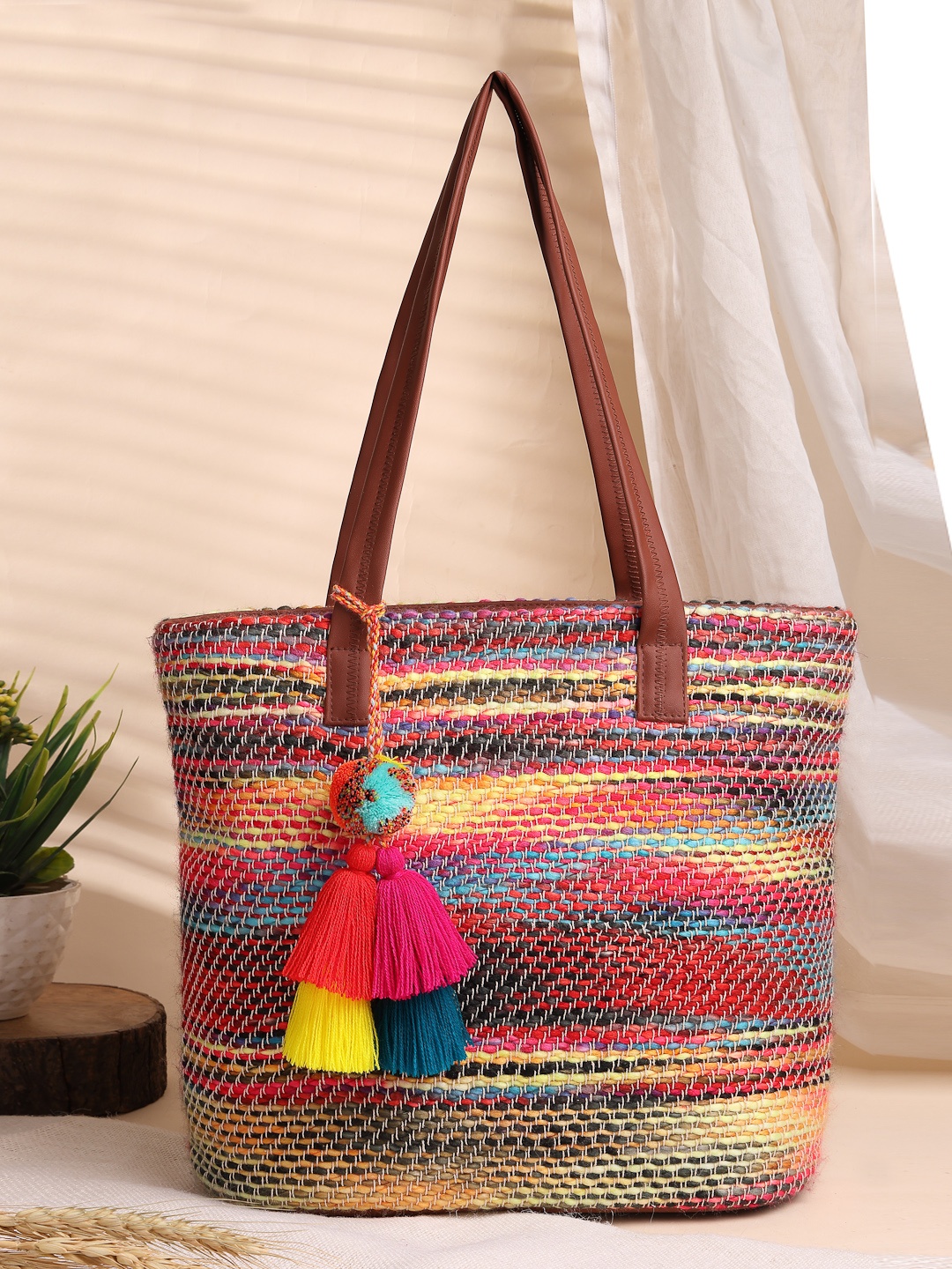 

Anekaant Shopper Tote Bag with Tasselled, Multi