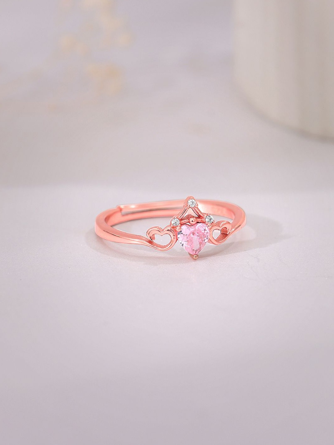 

GIVA 925 Silver Rose Gold-Plated Zircon -Studded Sweetheart Adjustable Finger Ring