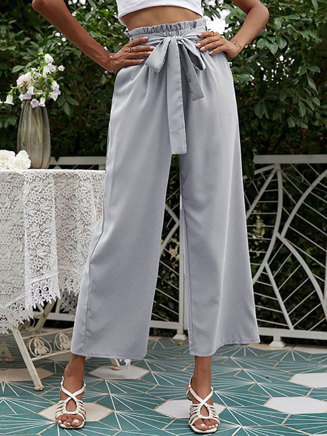 

StyleCast x Revolte Women Straight Fit Pleated Trousers, Blue