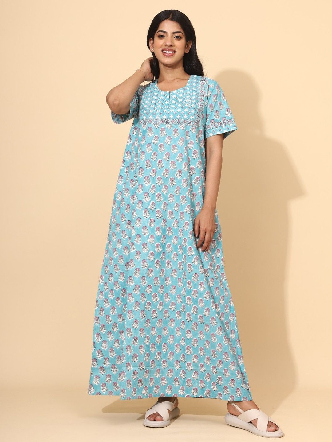 

YELLOW BLOOM Printed Maxi Nightdress, Blue