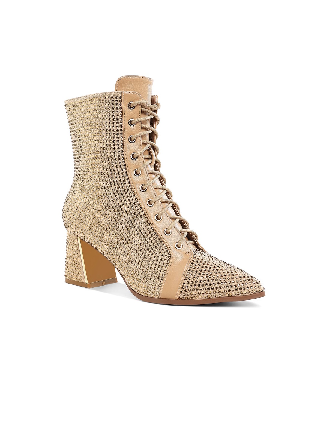 

London Rag Women Rhinestone Embellished Ankle Boots, Beige