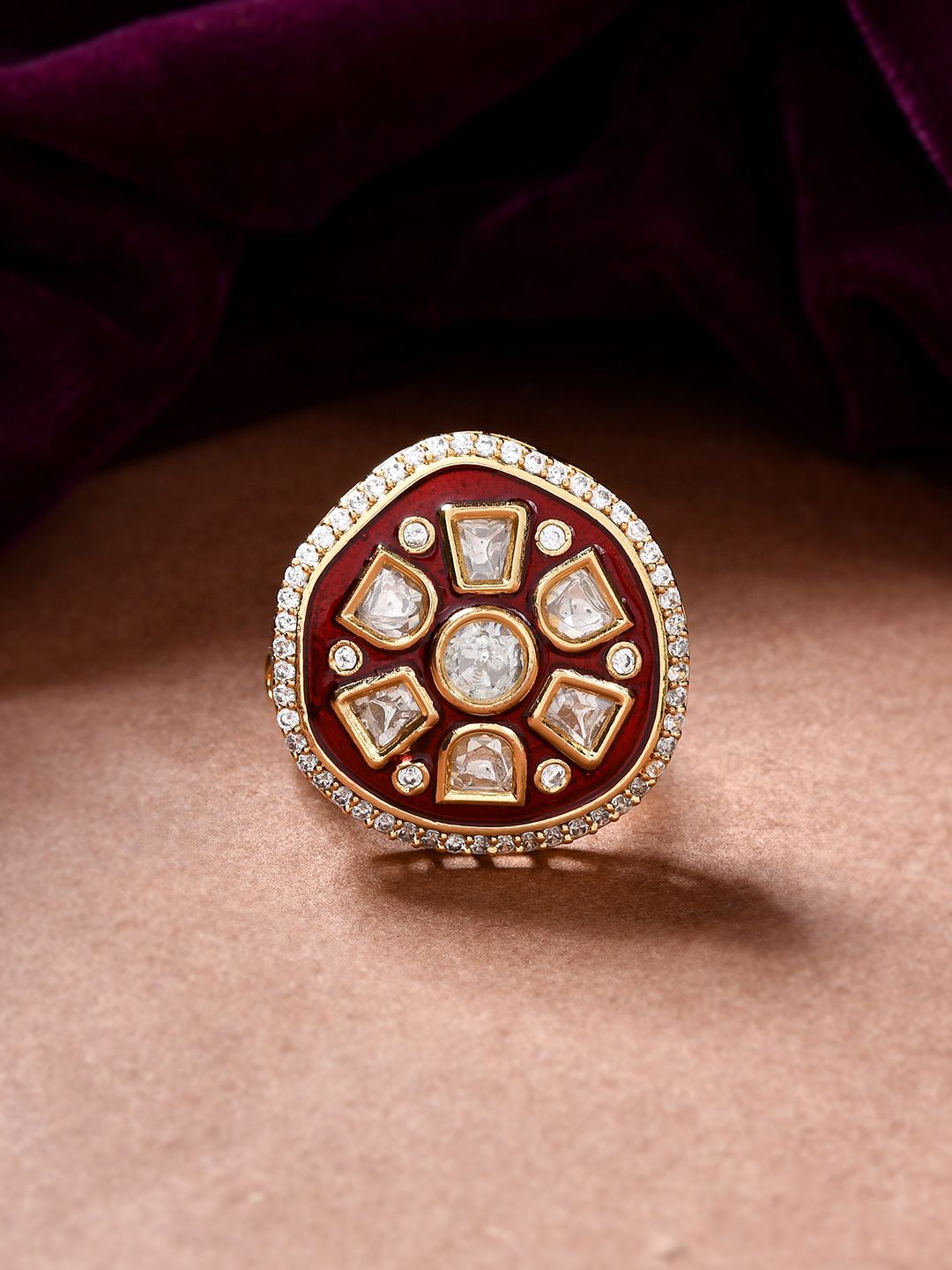 

Voylla Kundan Elegance Chandni Meena Ring, Gold