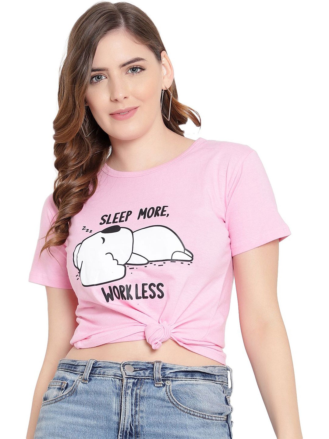 

DEEPMAYRA COLLECTION Women Typography Printed Cotton Top, Pink