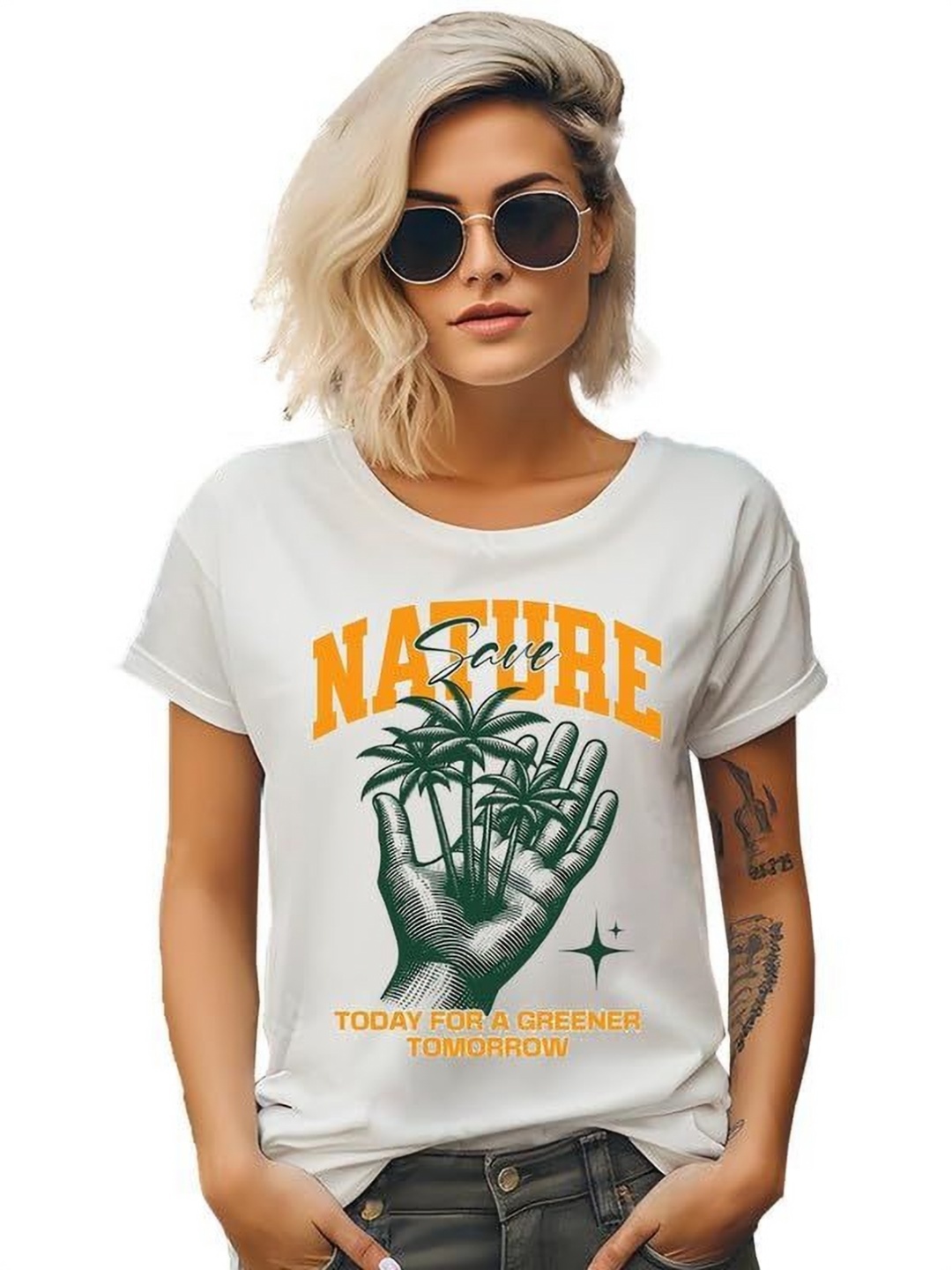 

VLAM Women Printed Applique T-shirt, White
