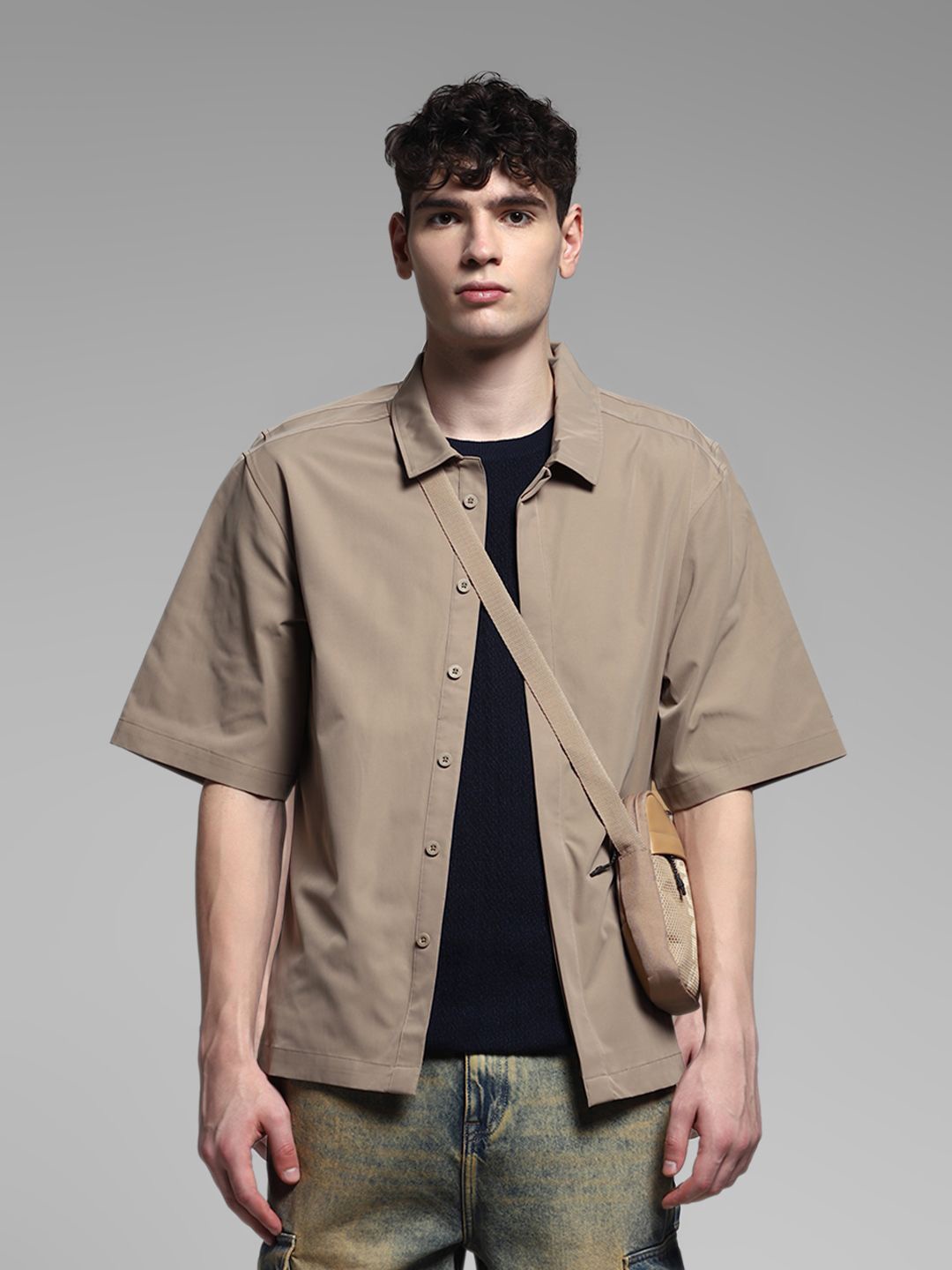 

Jack & Jones Men Oversized Fit Spread Collar Solid Casual Shirt, Brown