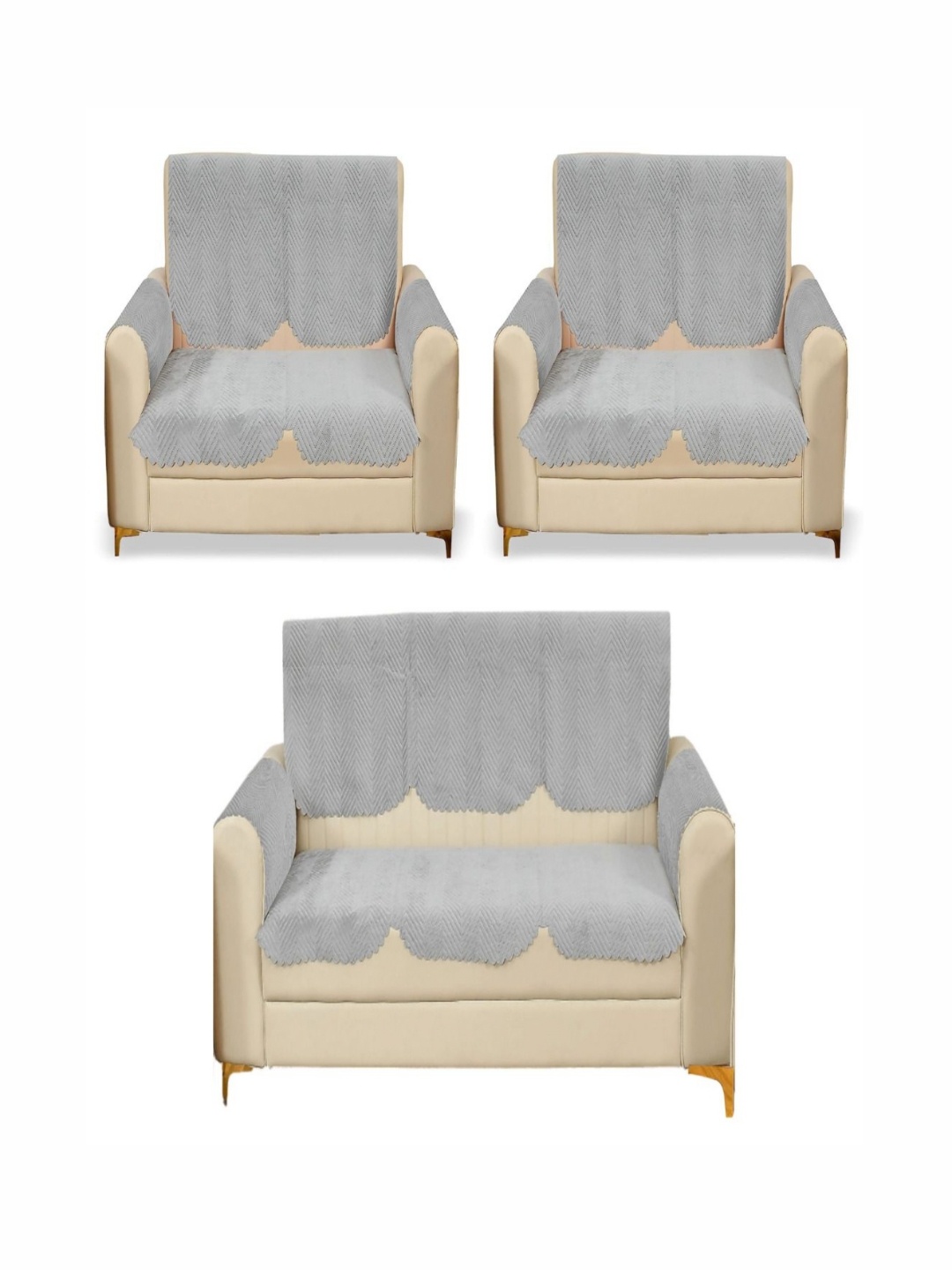 

Fashion Throw Grey 12 Pieces Quilted Seven Seater Velvet Sofa Covers With Arms