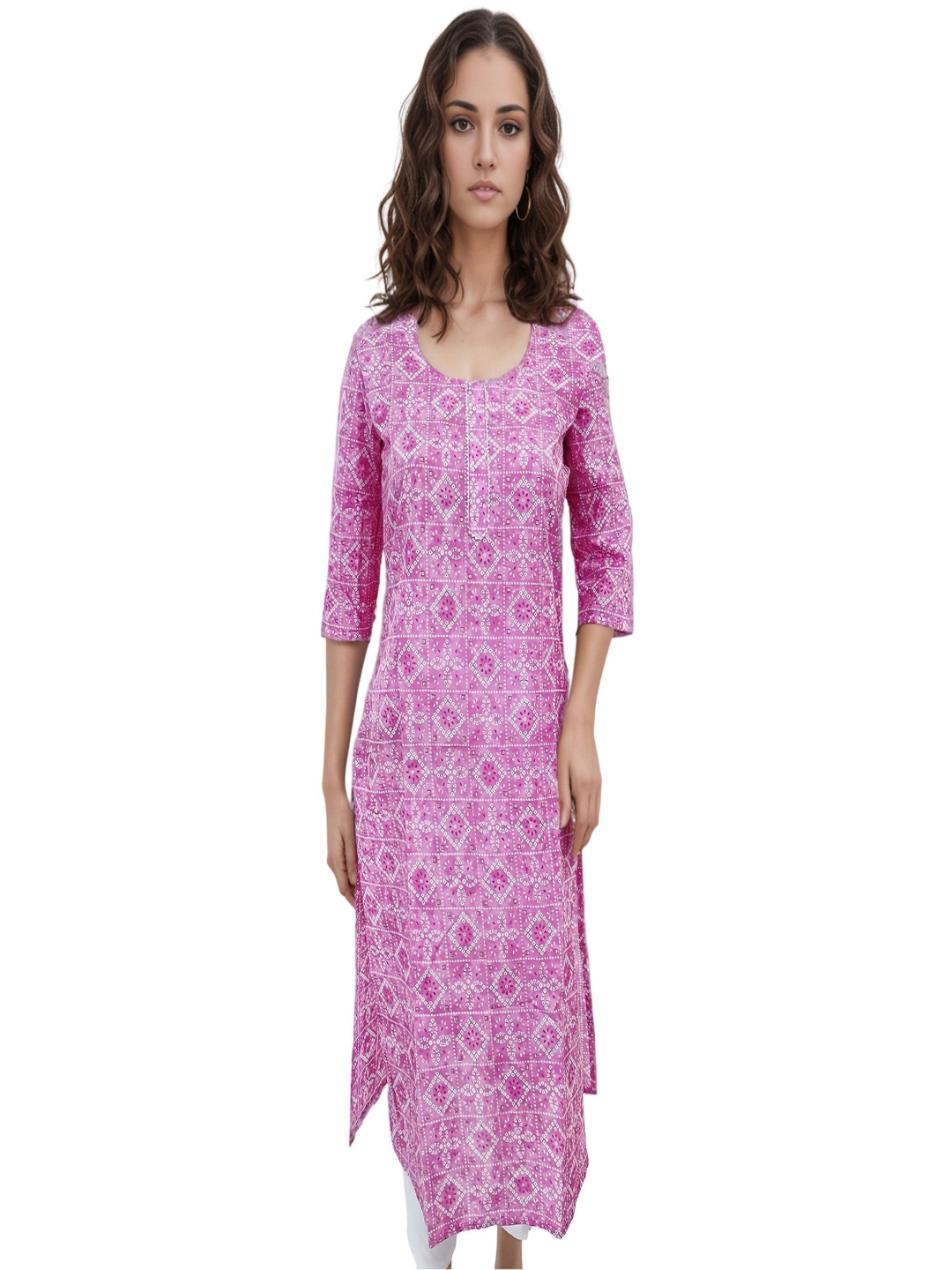 

RAYINVENT Women Ethnic Motifs Dyed Chikankari Kurta, Pink