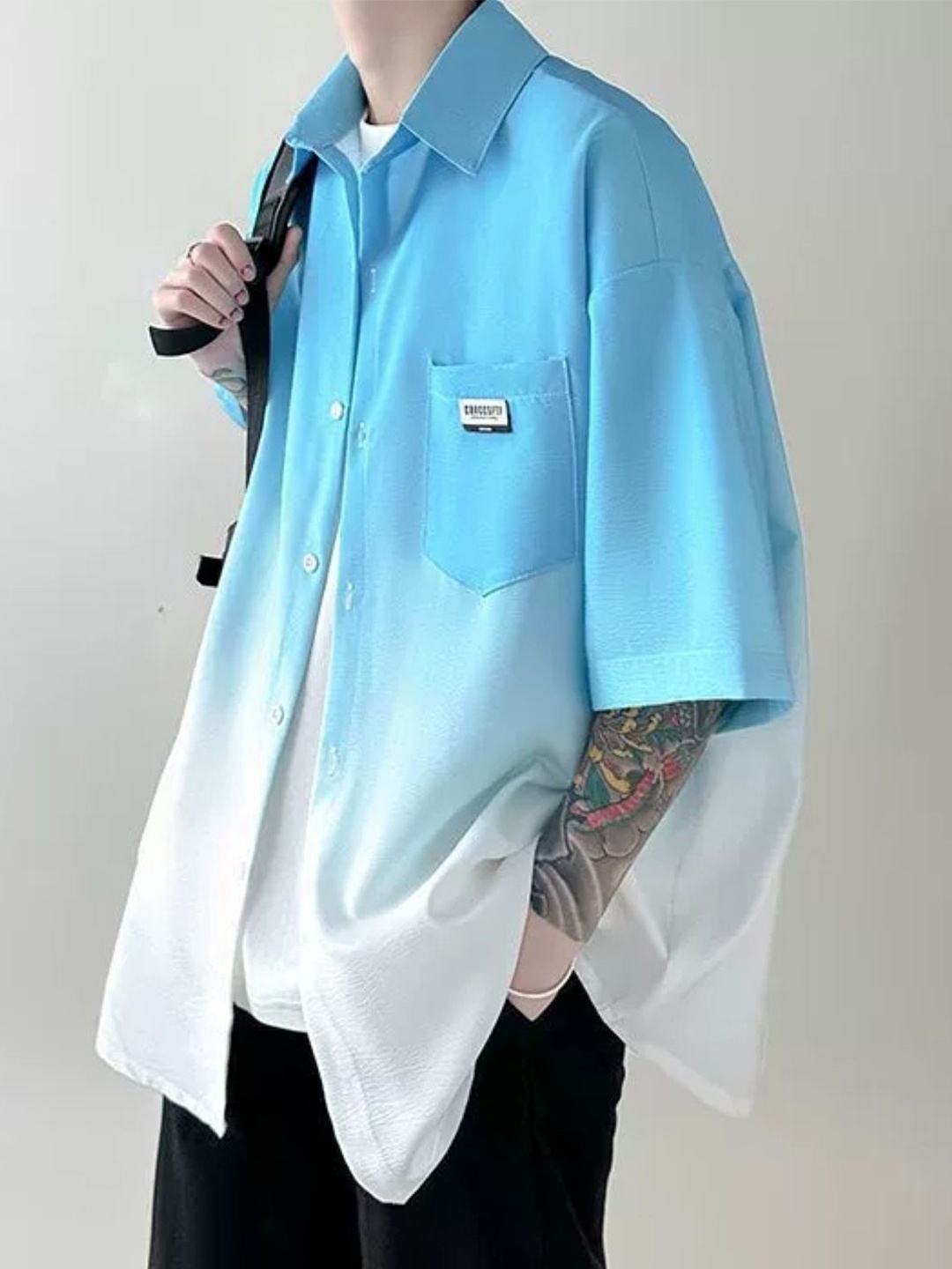 

StyleCast Men Standard Oversized Fit Spread Collar Dyed Casual Shirt, Blue