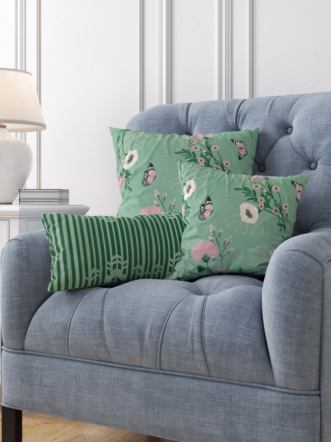 

Vargottam Green & Pink Set of 5 Floral Square Cushion Covers