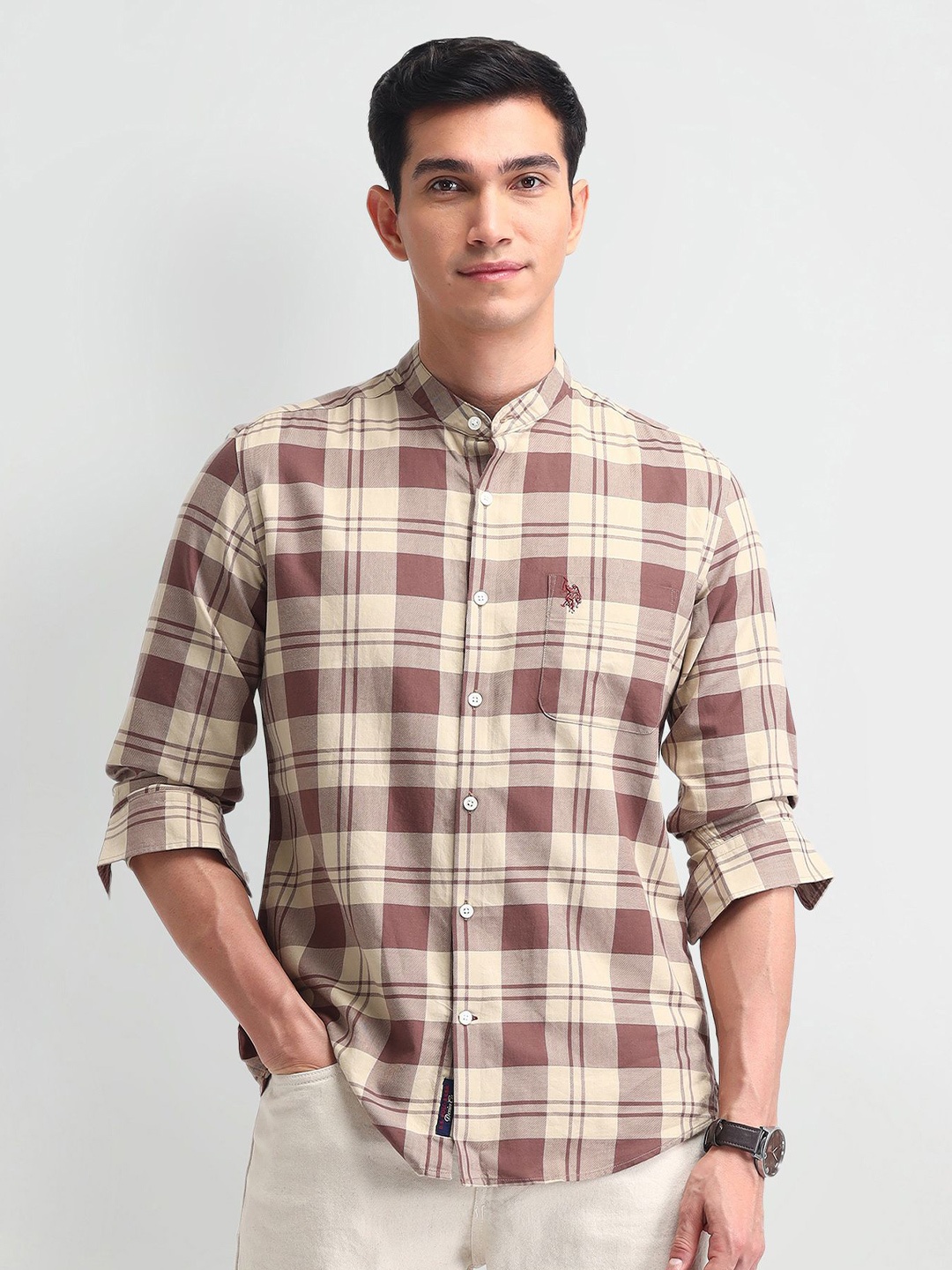 

U.S. Polo Assn. Denim Co. Men Manhattan Fit Tartan Checked Cotton Casual Shirt, Brown