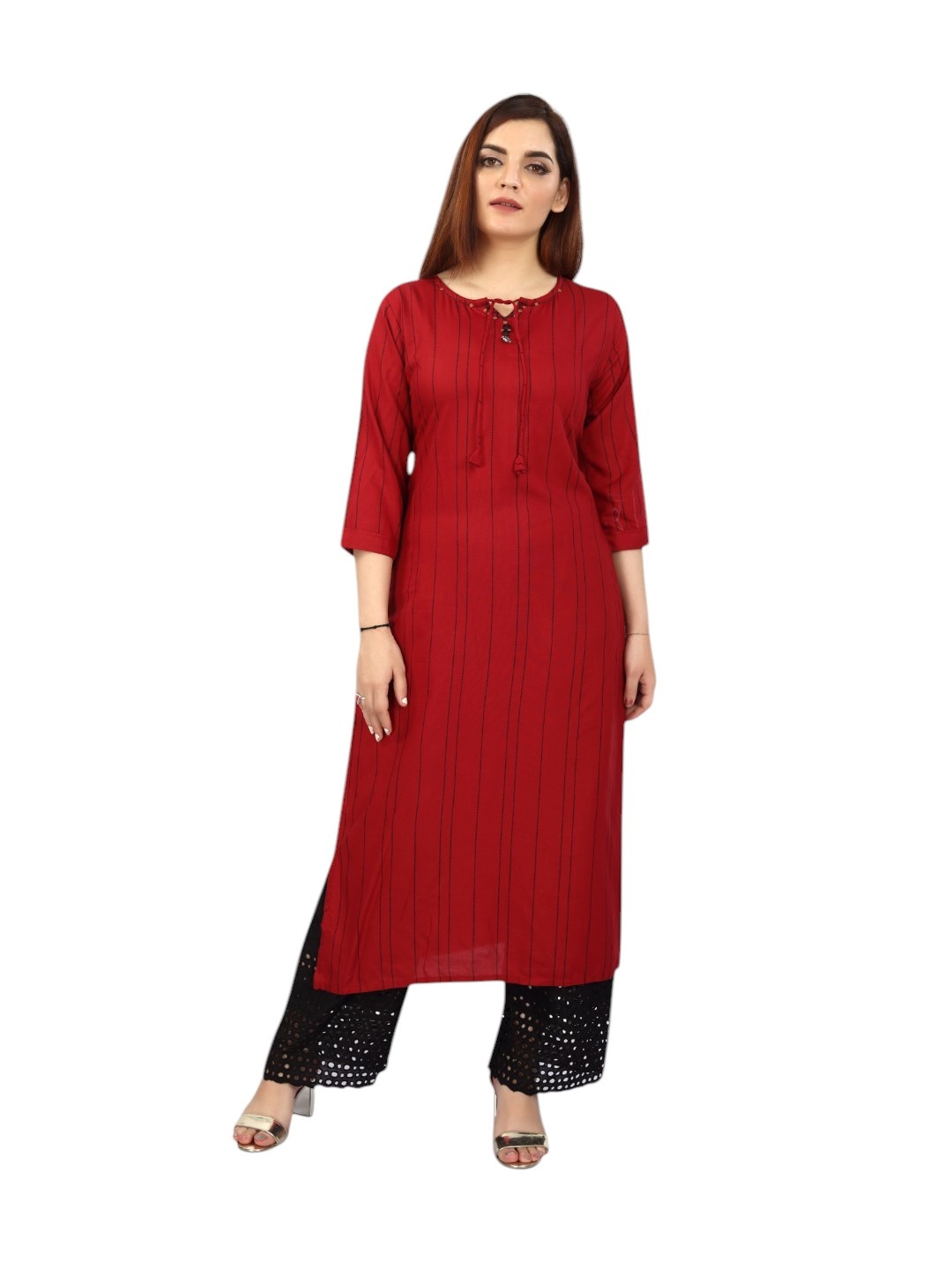 

Biyu Striped Straight Kurta, Maroon