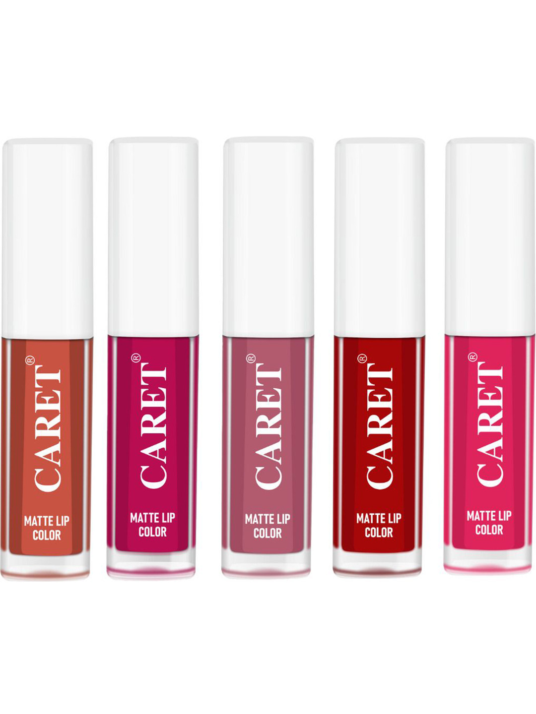 

CARET ORGANIC Set Of 5 Long Stay Matte Liquid Lipstick - 2 ml Each - Shade 06-05-02-03-04, Pink
