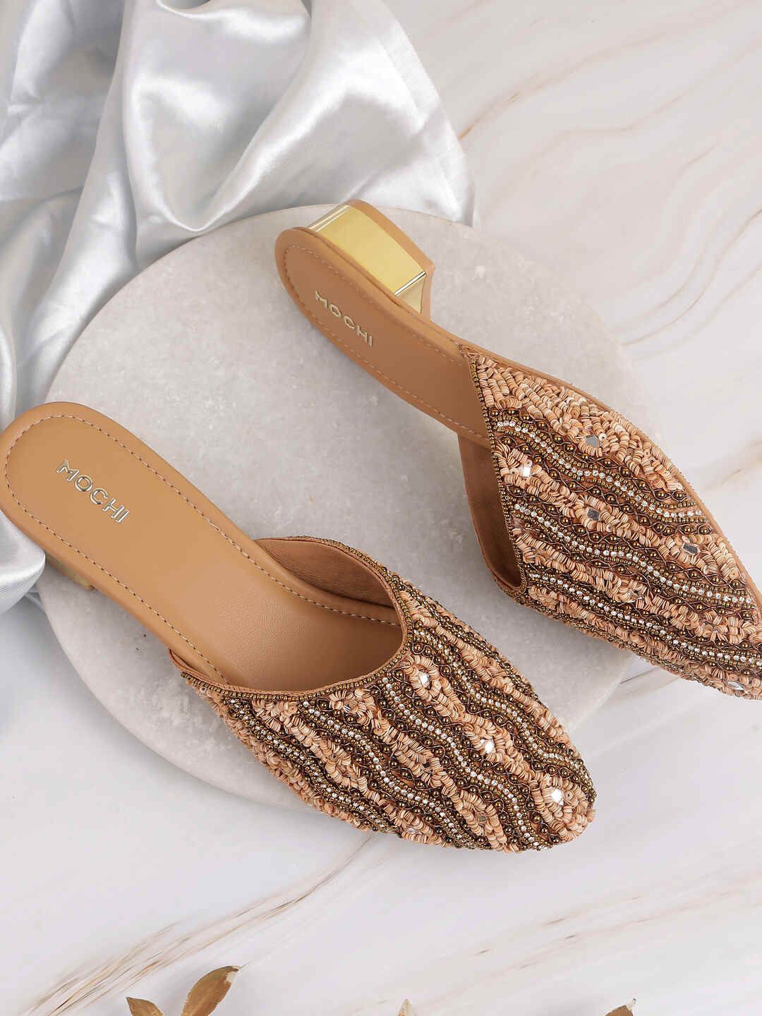 

Mochi Embellished Block Heel Mules, Gold