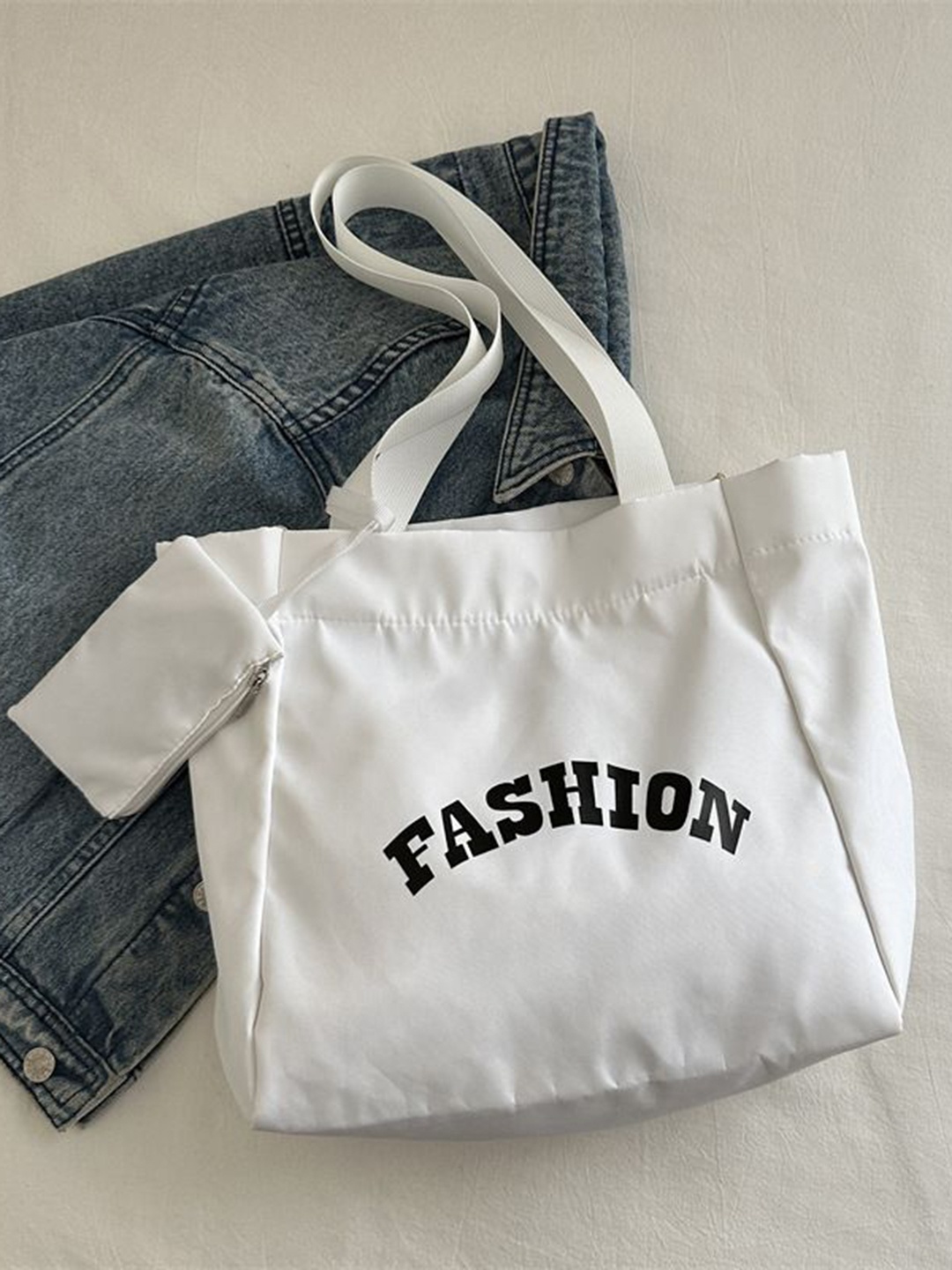

StyleCast Women Typography Printed Shopper Tote Bag With Keychain, White